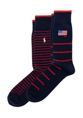 Polo Ralph Lauren Men's Pack of 2 Embroidered Flag & Stripes Socks