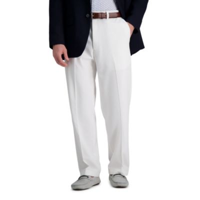 Haggar Men's Cool 18 Pro Classic Fit Flat Front Hidden Expandable Waistband Pants, White, 36 x 29