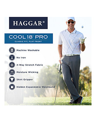 Haggar Mens Cool 18 Stretch Plain-Front Hidden Expandable-Waistband Pant