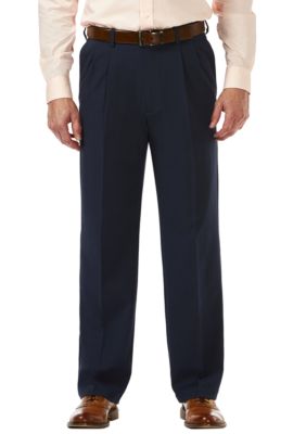 Haggar Men's Cool 18 Pro Classic Fit Pleat Hidden Expandable Waistband Pants, Navy Blue, 32 x 30