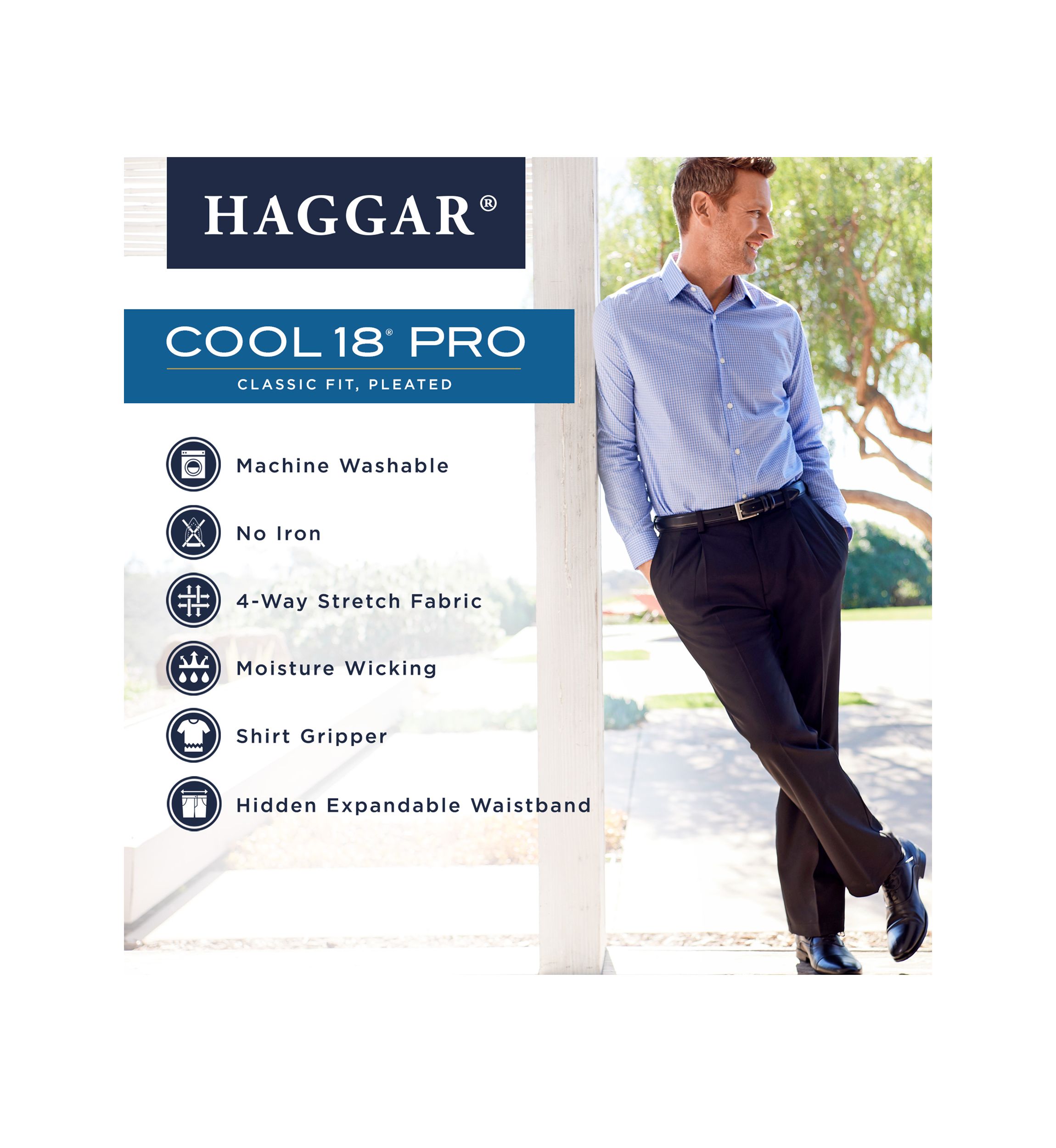 Cool 18 Pro Classic Fit Pleat Hidden Expandable Waistband Pants