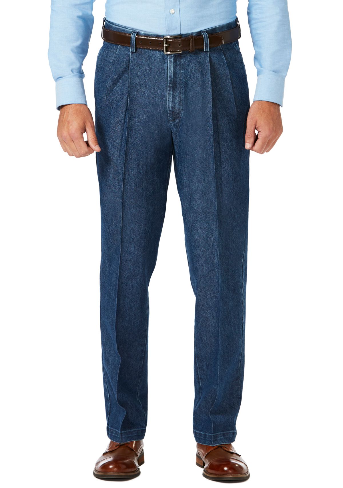 Stretch Denim Pleated Trousers 