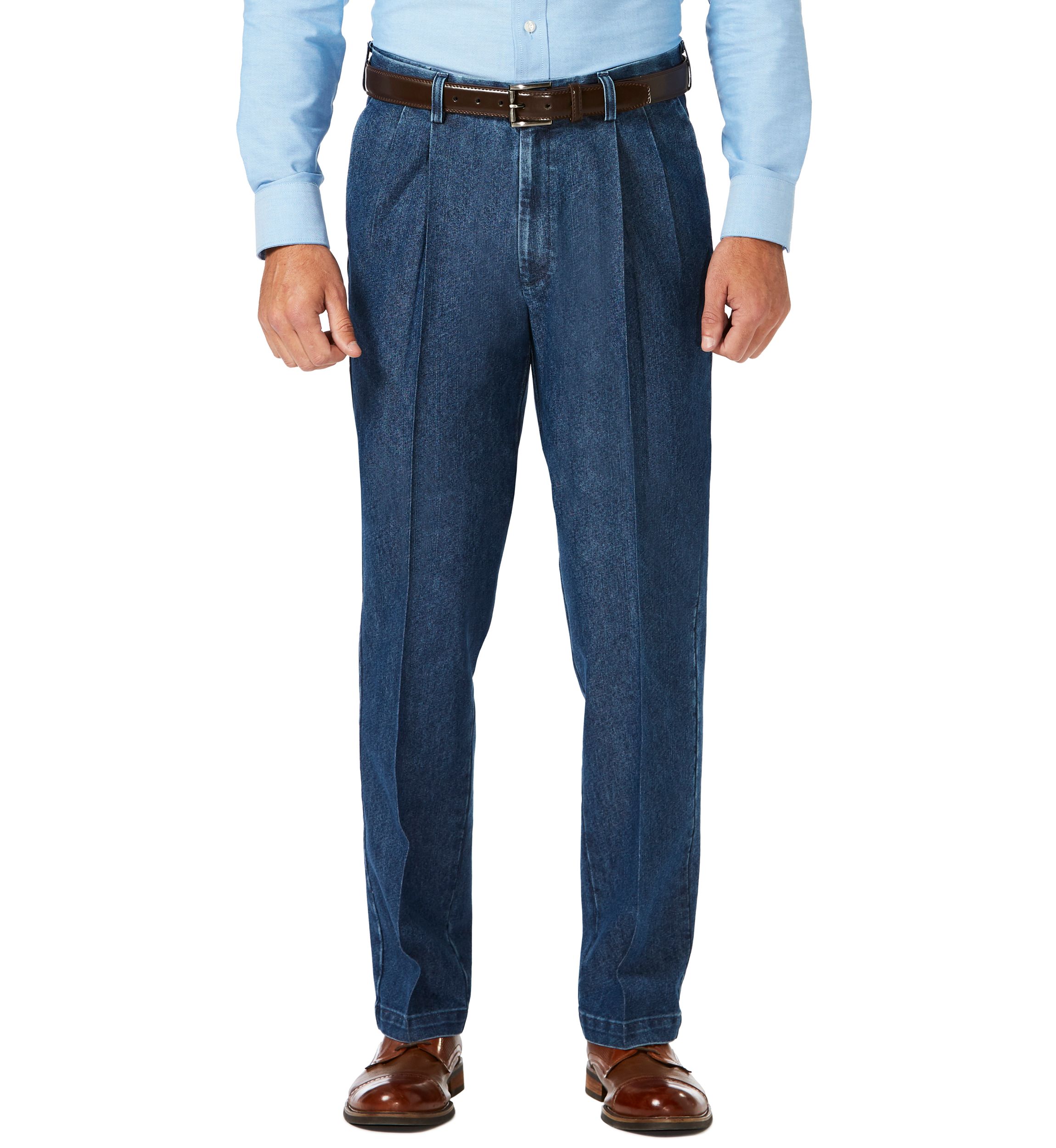 Stretch Denim Pleated Trousers 