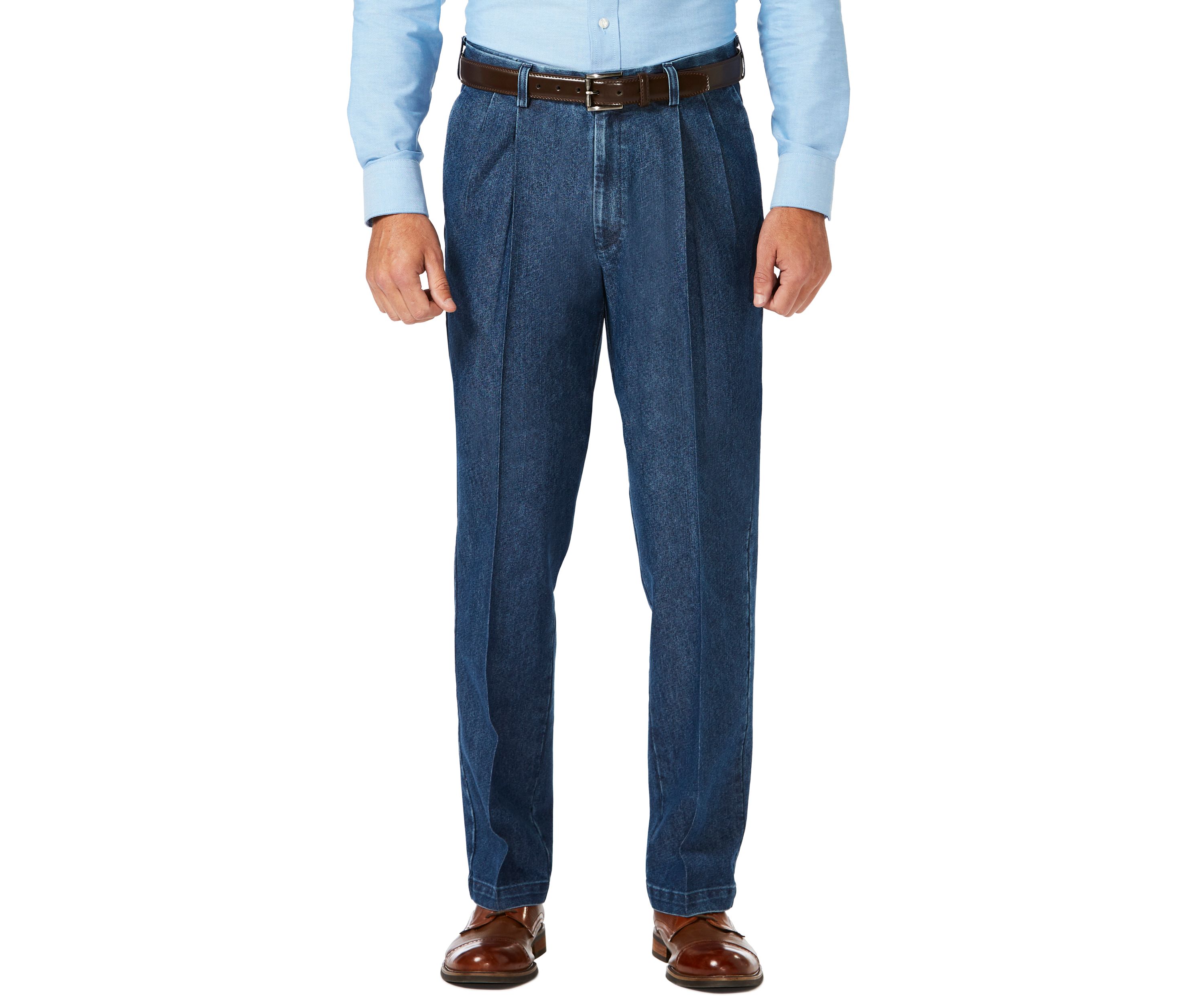 Stretch Denim Pleated Trousers 