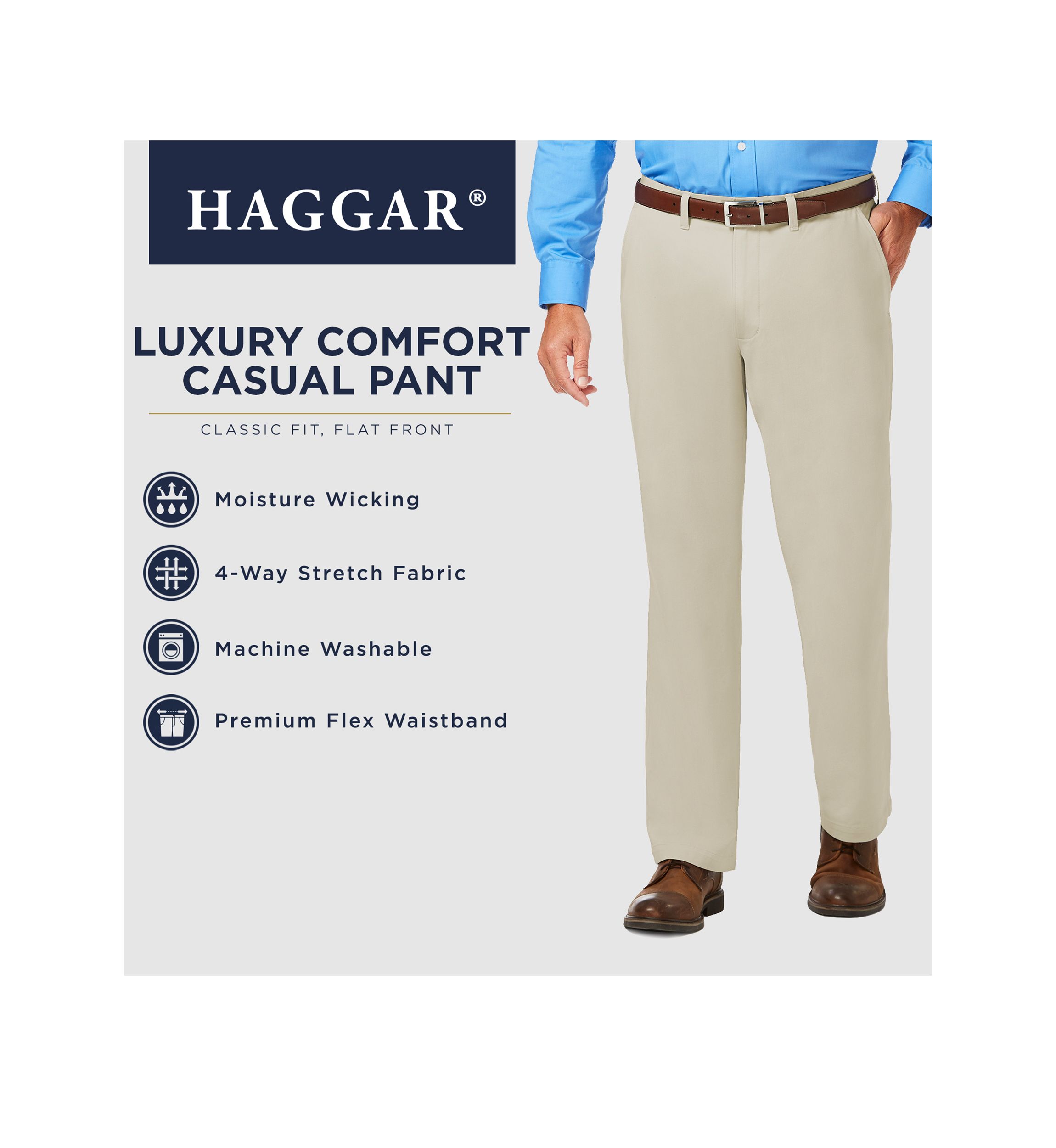 Luxury Comfort Chino Classic Fit Flat Front Casual Pants