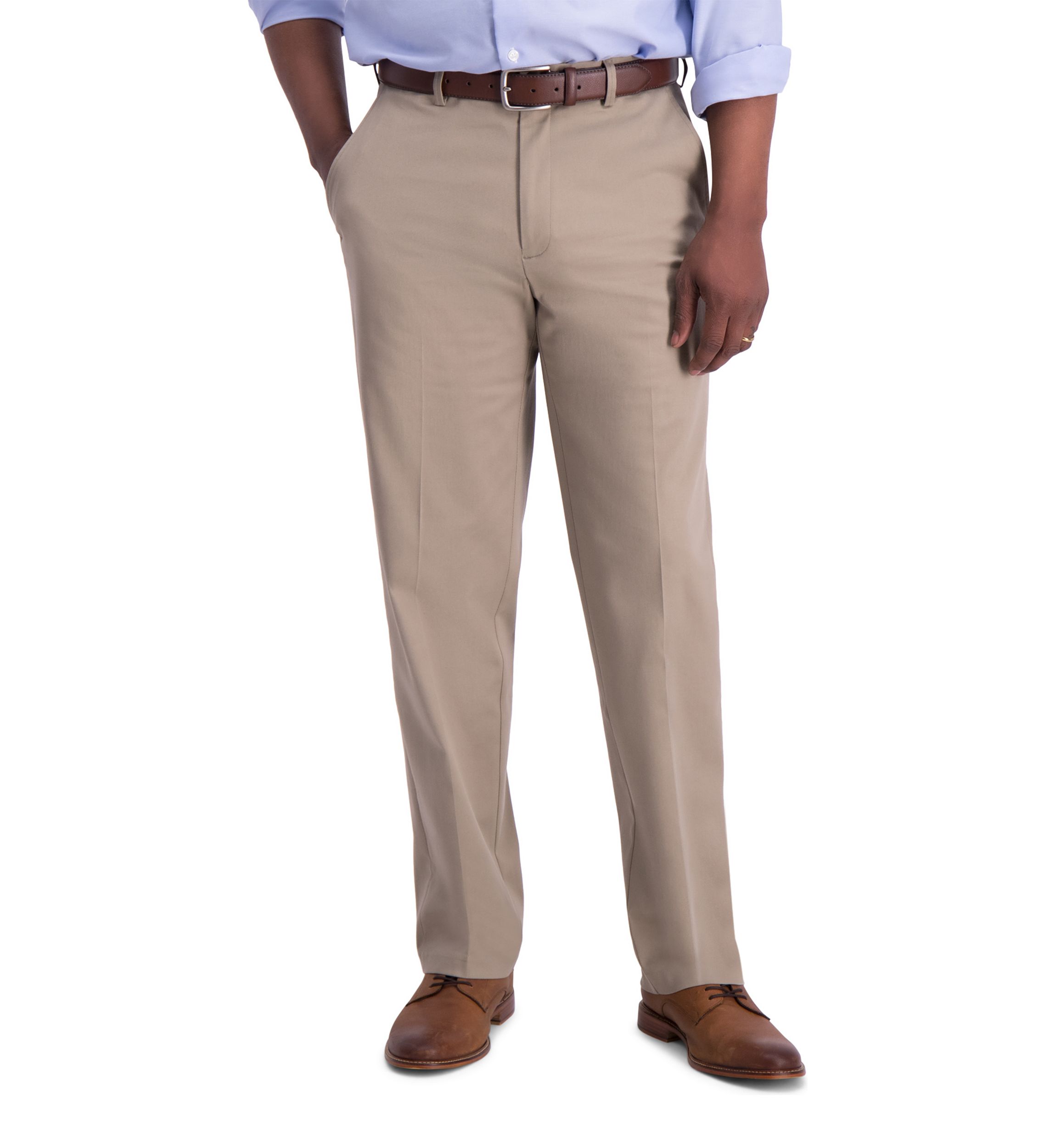 Mens Iron Free Premium Khaki Classic Fit Flat Front Hidden Comfort Waistband Casual Pants