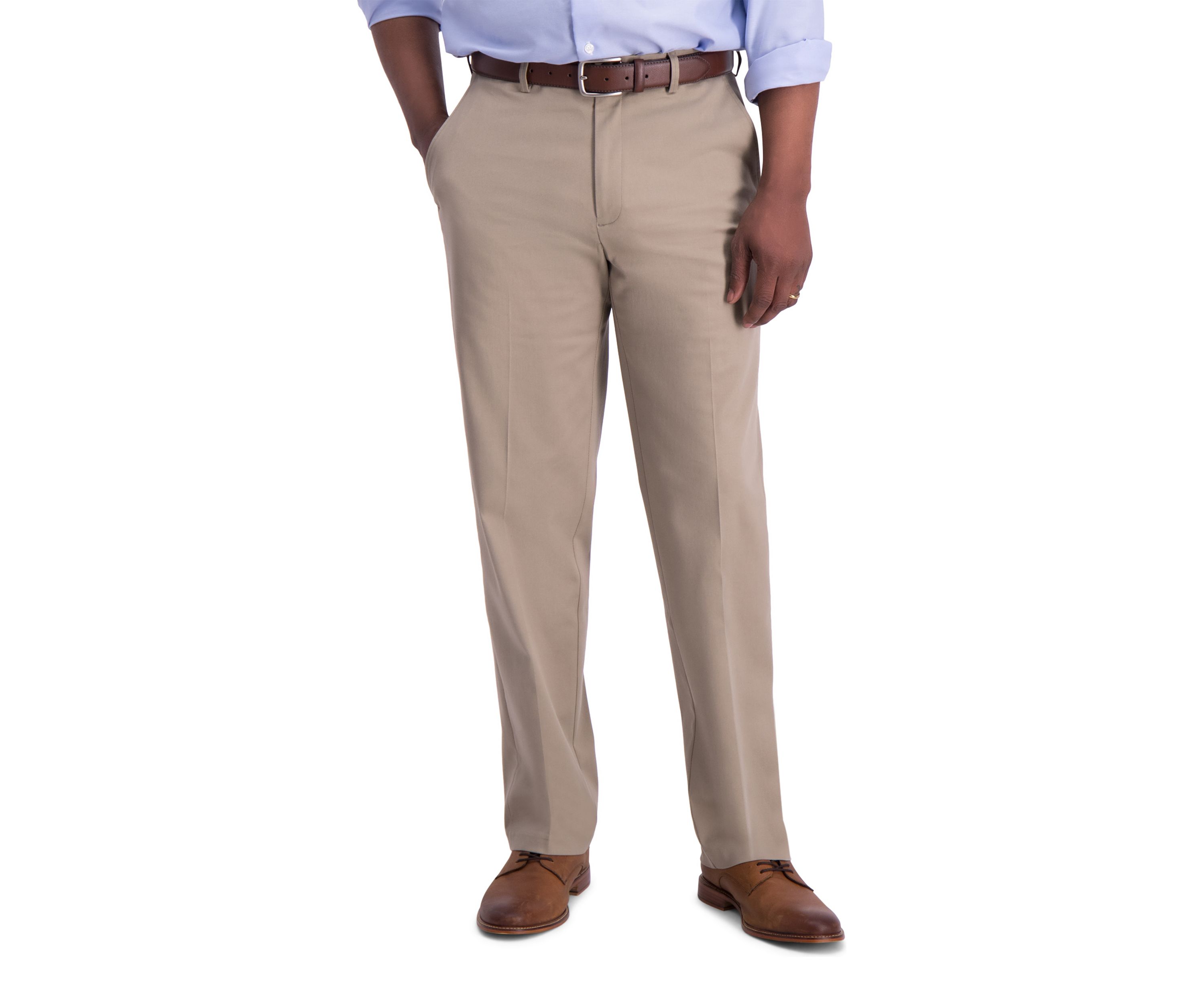 Mens Iron Free Premium Khaki Classic Fit Flat Front Hidden Comfort Waistband Casual Pants