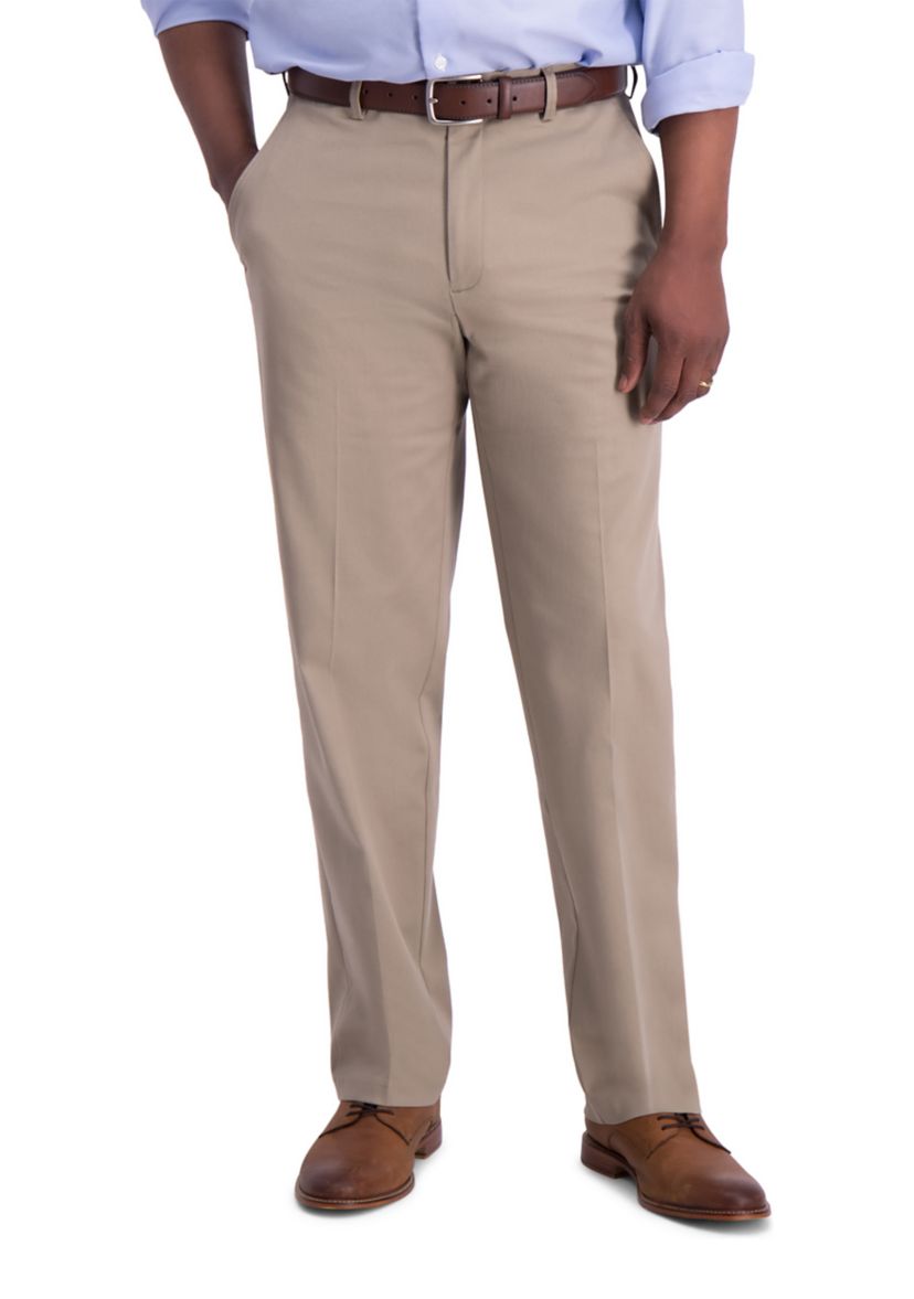 Mens Iron Free Premium Khaki Classic Fit Flat Front Hidden Comfort Waistband Casual Pants