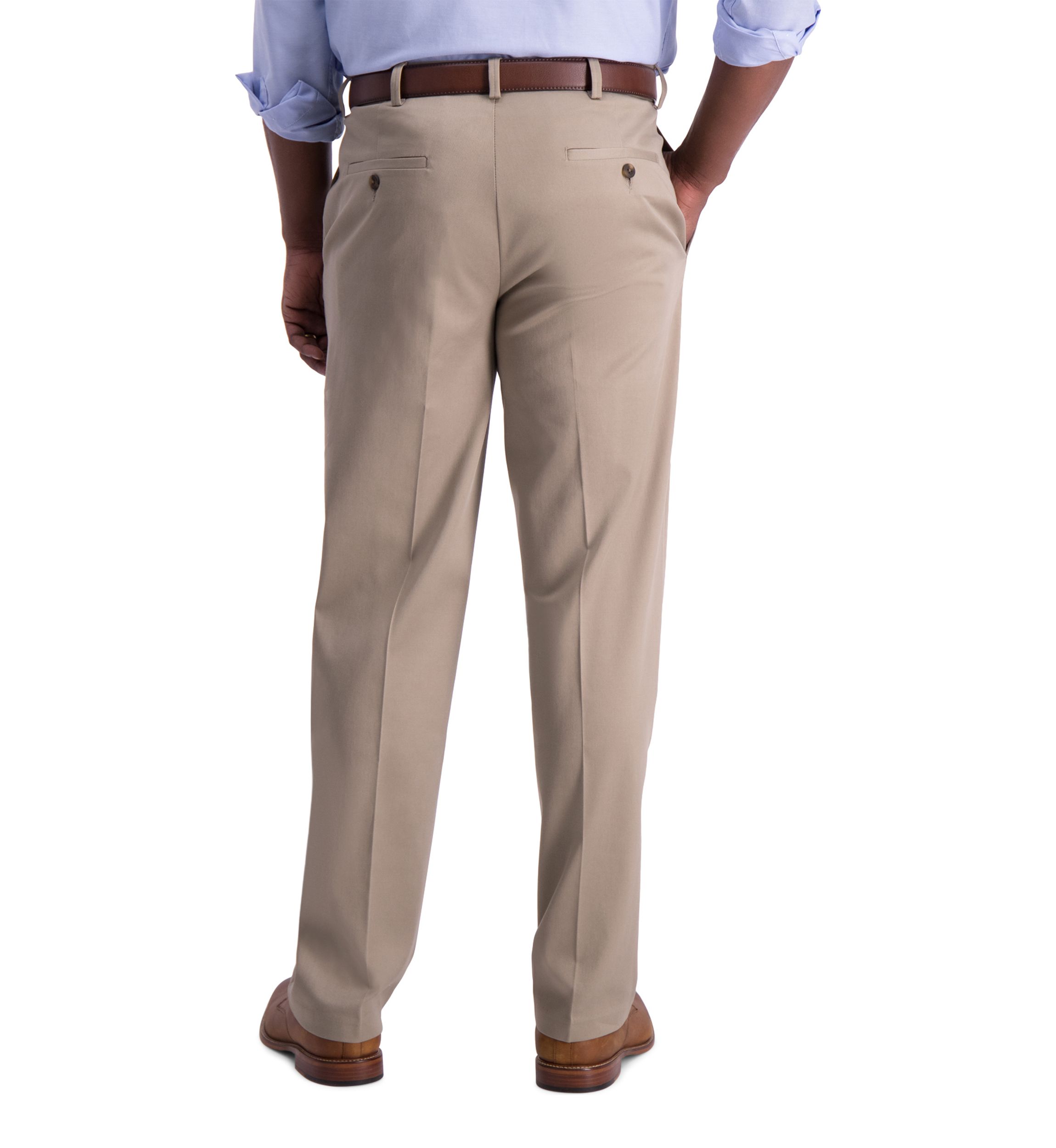 Mens Iron Free Premium Khaki Classic Fit Flat Front Hidden Comfort Waistband Casual Pants