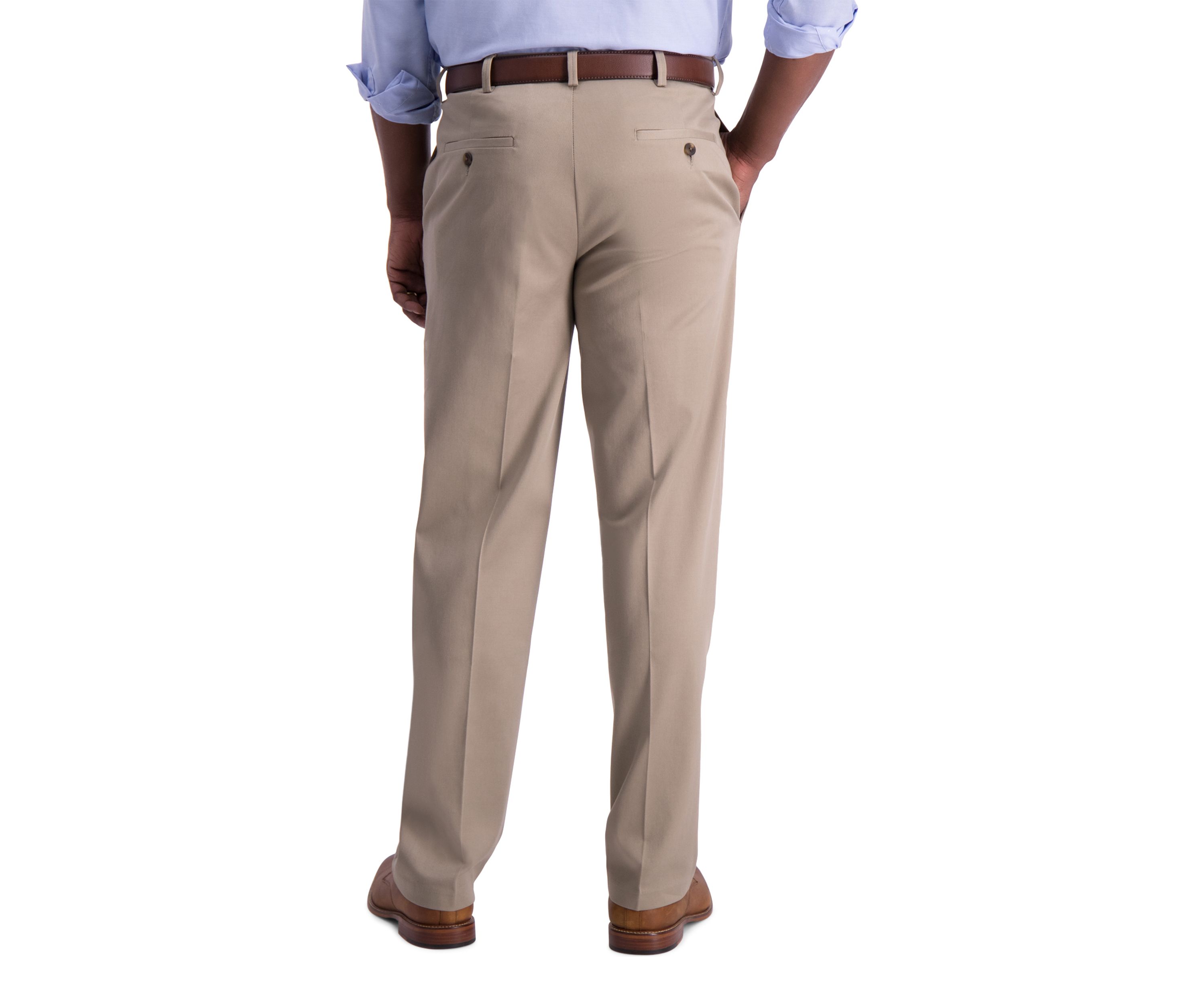 Mens Iron Free Premium Khaki Classic Fit Flat Front Hidden Comfort Waistband Casual Pants