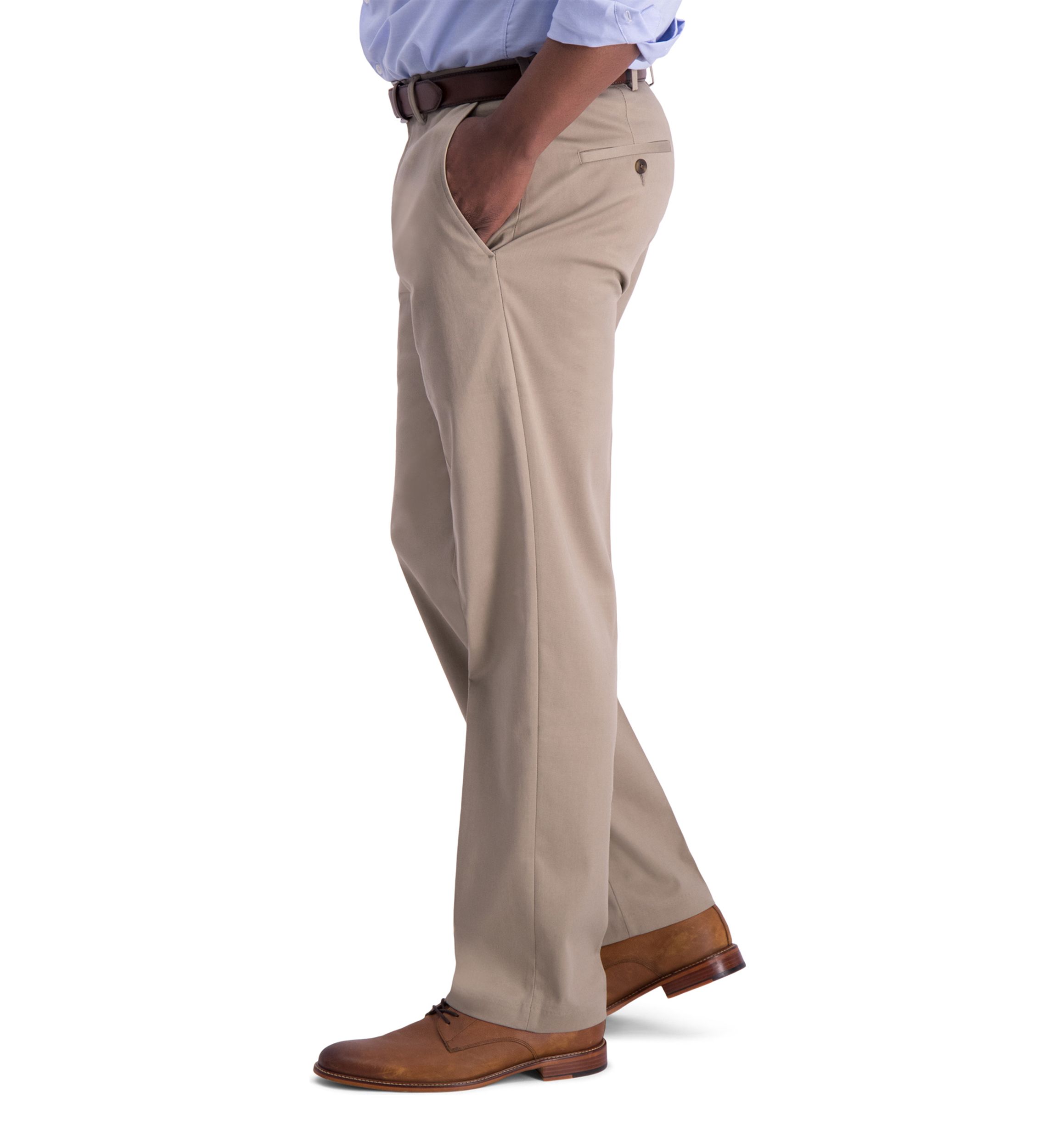 Mens Iron Free Premium Khaki Classic Fit Flat Front Hidden Comfort Waistband Casual Pants