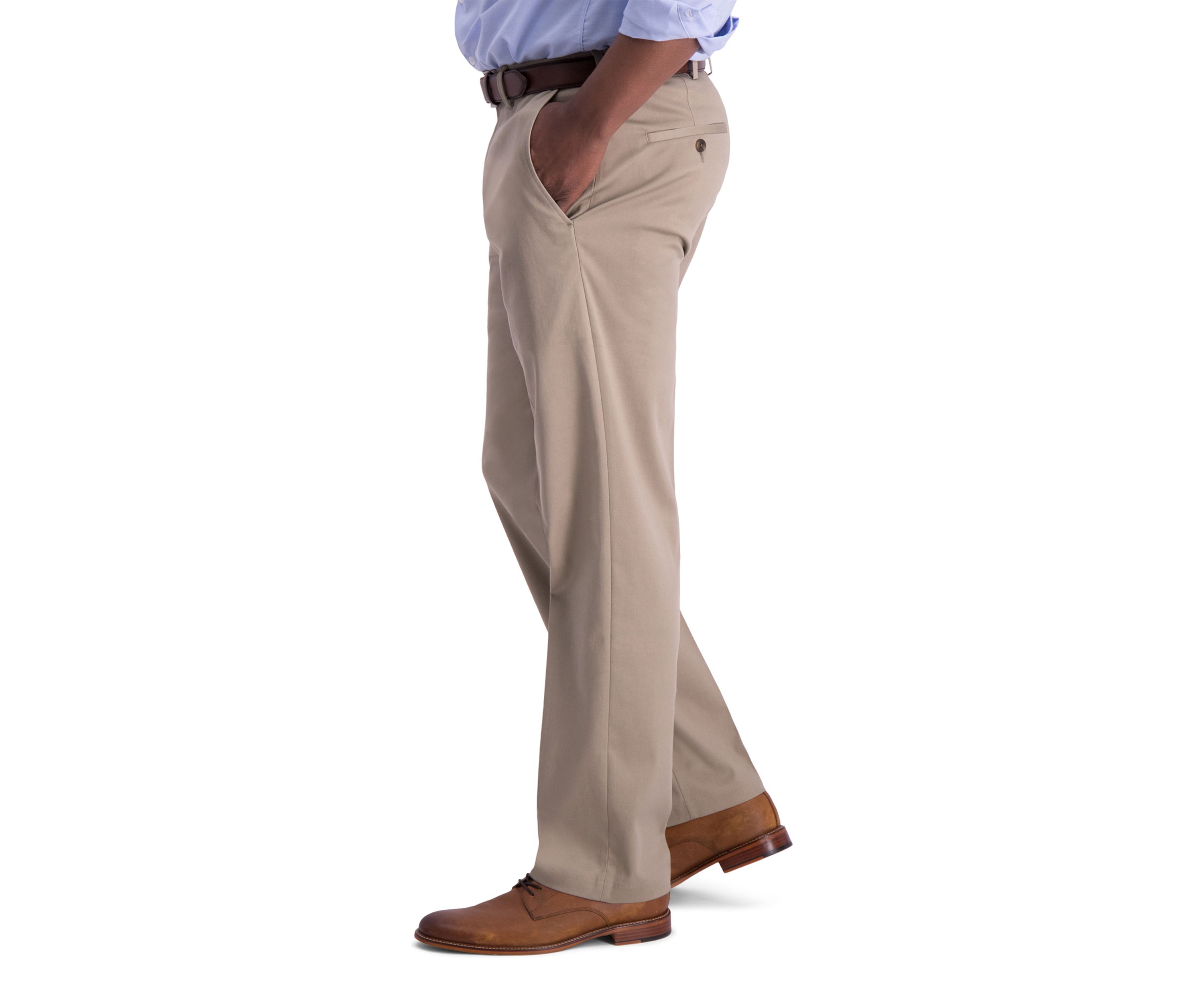 Mens Iron Free Premium Khaki Classic Fit Flat Front Hidden Comfort Waistband Casual Pants