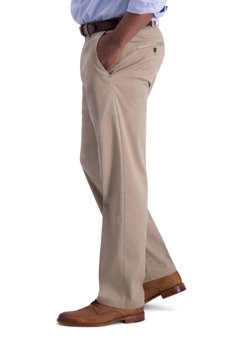 Mens Iron Free Premium Khaki Classic Fit Flat Front Hidden Comfort Waistband Casual Pants