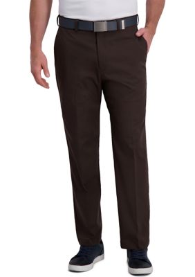 Haggar Men's Cool Right Performance Flex Solid Classic Fit Flat Front Pants, Brown, 44 x 32