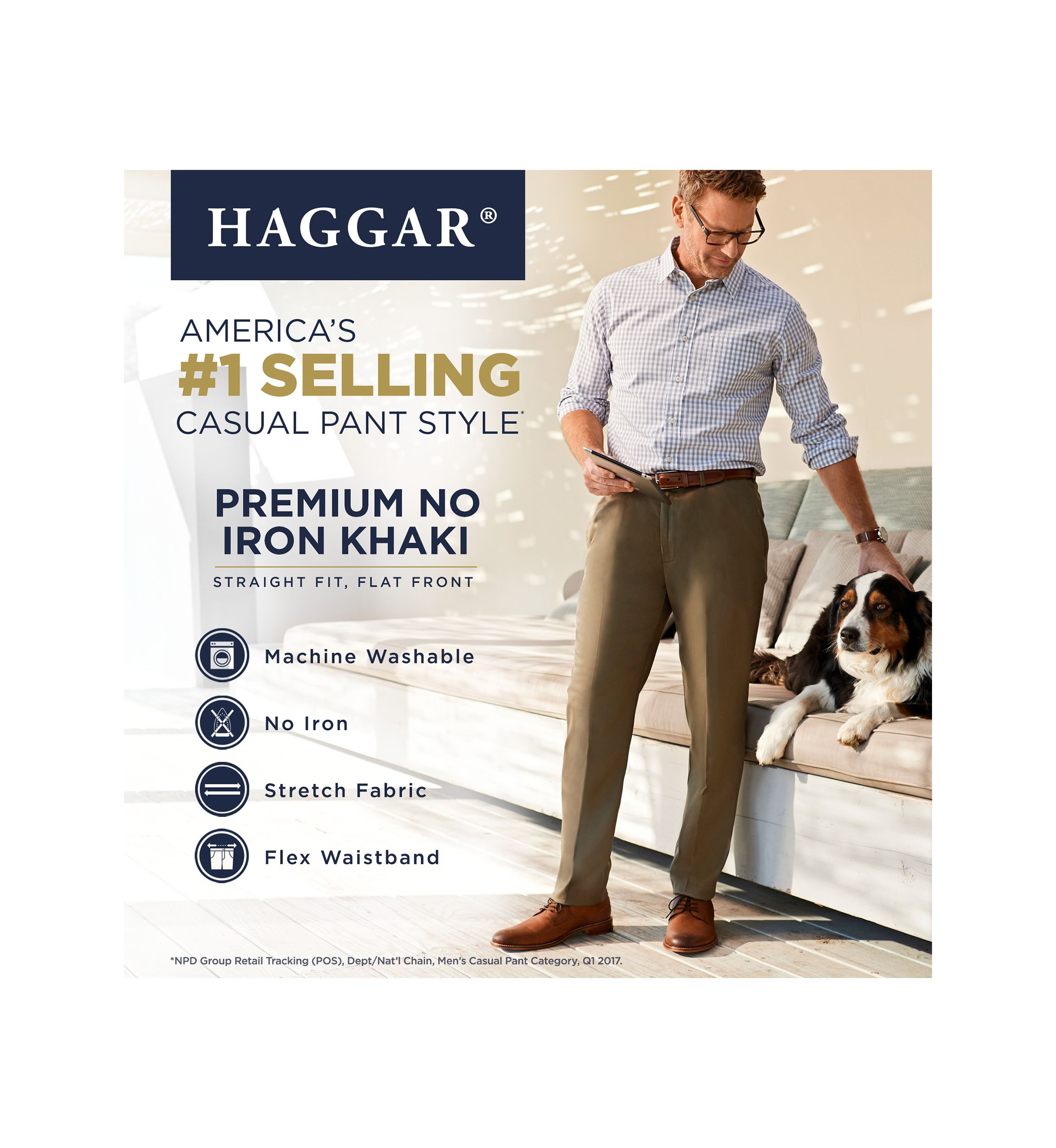 Premium Stretch No Iron Khaki Straight Fit Flat Front Pants