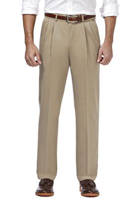 fvwitlyh Pants Men's No-Iron Classic-fit Expandable-Waist Pleat-Front Pant