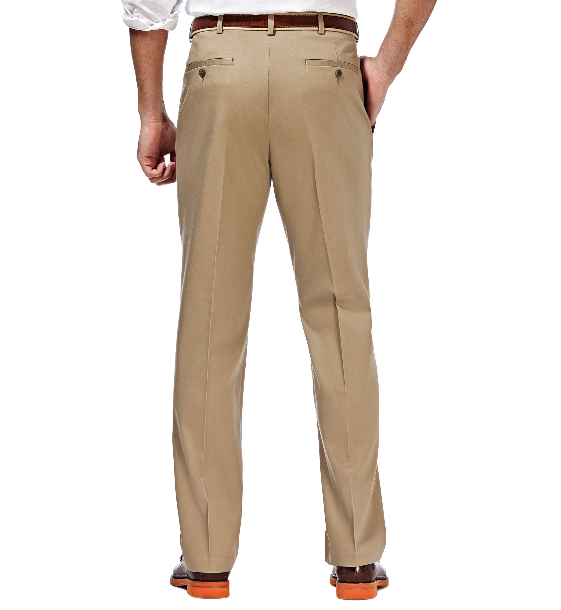 Premium Stretch No Iron Khaki Classic Fit Hidden Expandable Waistband Pleated Pants