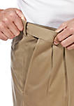 Premium Stretch No Iron Khaki Classic Fit Hidden Expandable Waistband Pleated Pants