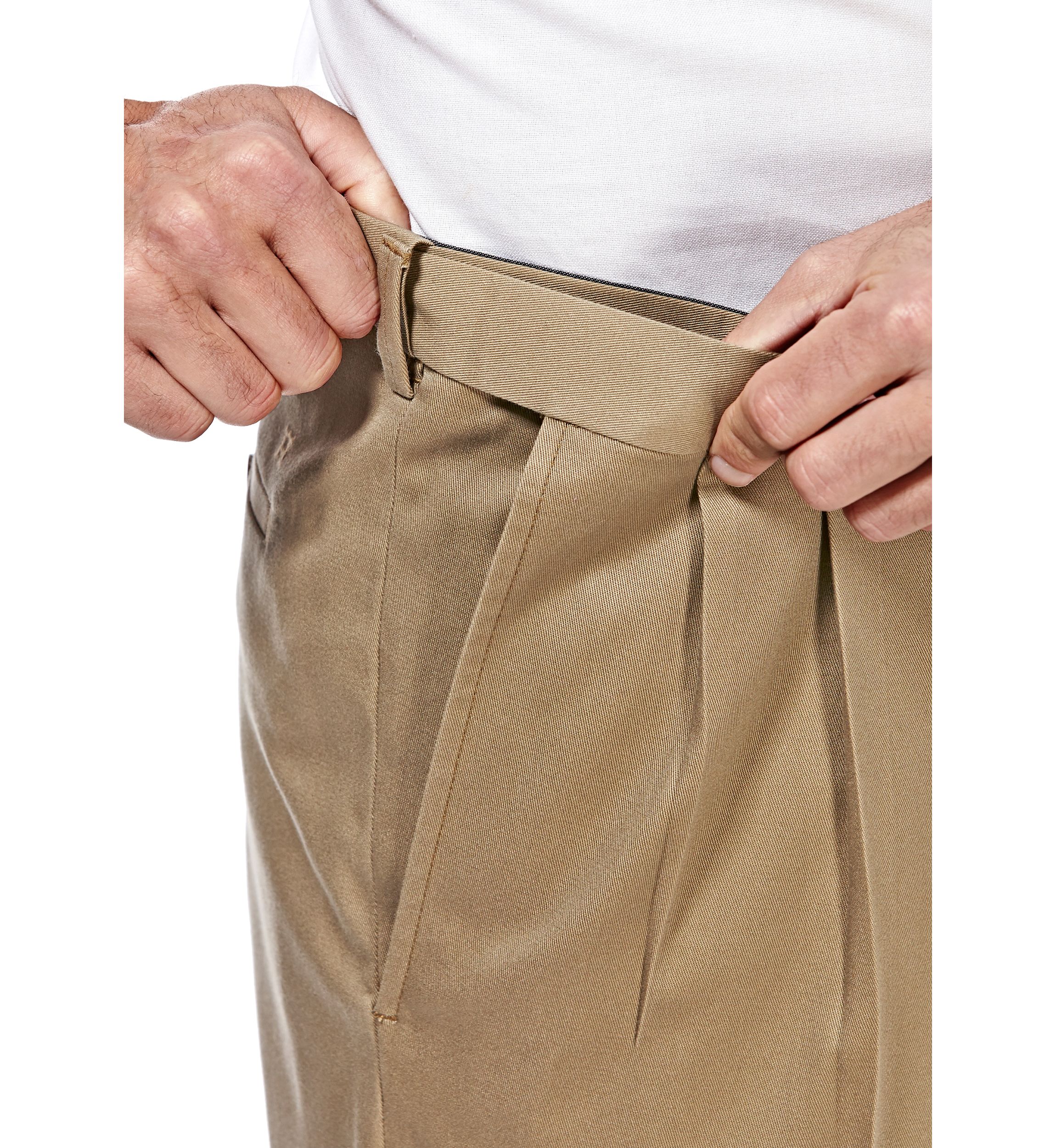 Premium Stretch No Iron Khaki Classic Fit Hidden Expandable Waistband Pleated Pants