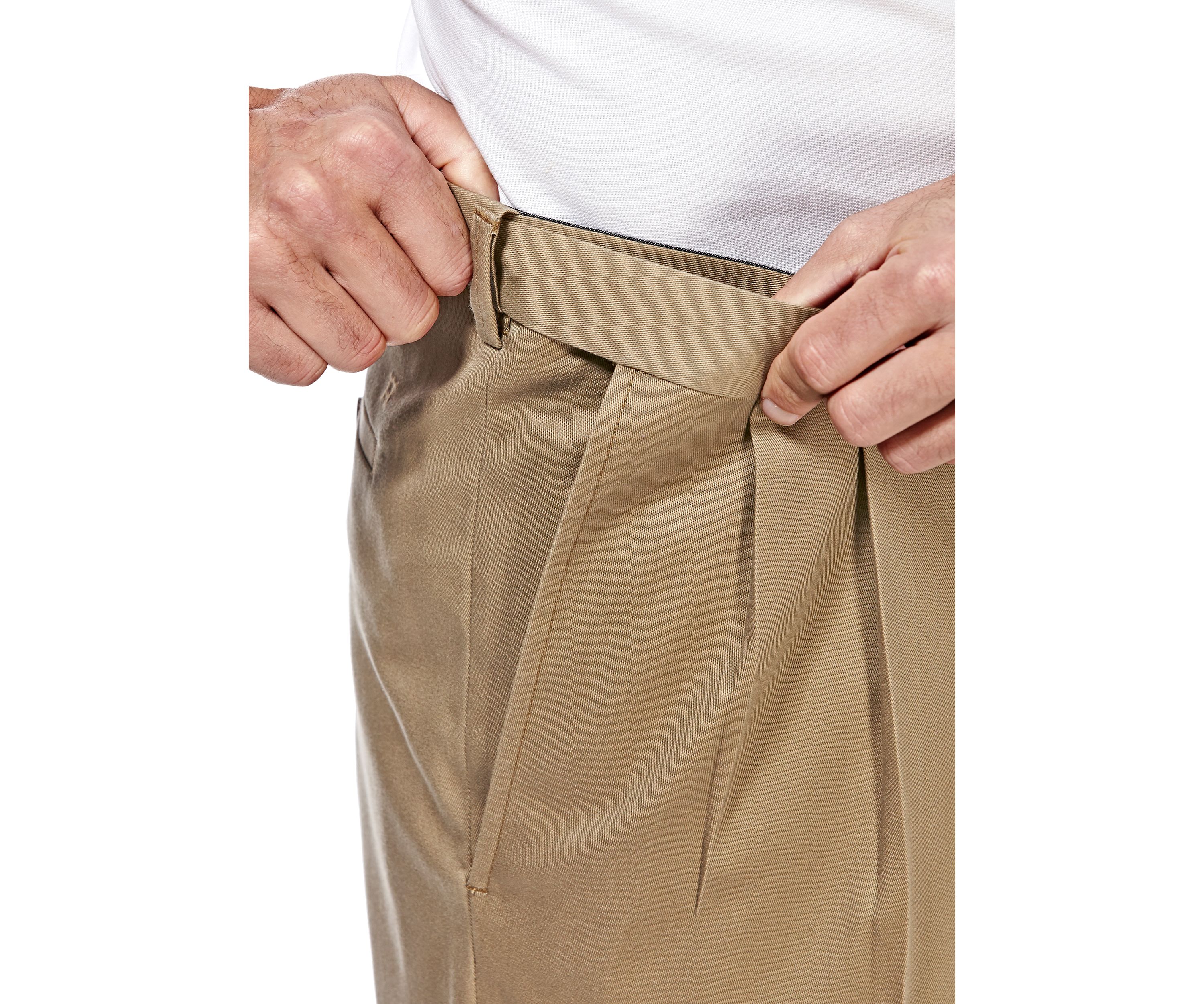 Premium Stretch No Iron Khaki Classic Fit Hidden Expandable Waistband Pleated Pants