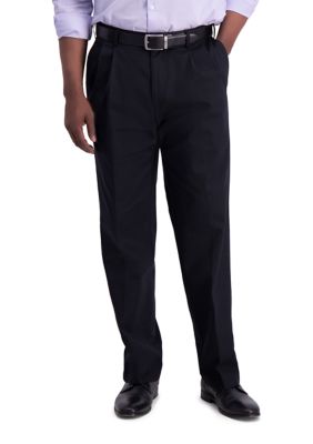 Haggar Men's Iron Free Premium Khaki Classic Fit Pleat Front Hidden Comfort Waistband Casual Pants, Black, 40 x 30