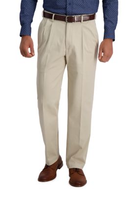 Haggar Men's Iron Free Premium Khaki Classic Fit Pleat Front Hidden Comfort Waistband Casual Pants, Sand, 44 x 29