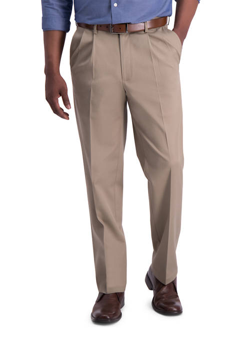 Mens Iron Free Premium Khaki Classic Fit Pleat Front Hidden Comfort Waistband Casual Pants