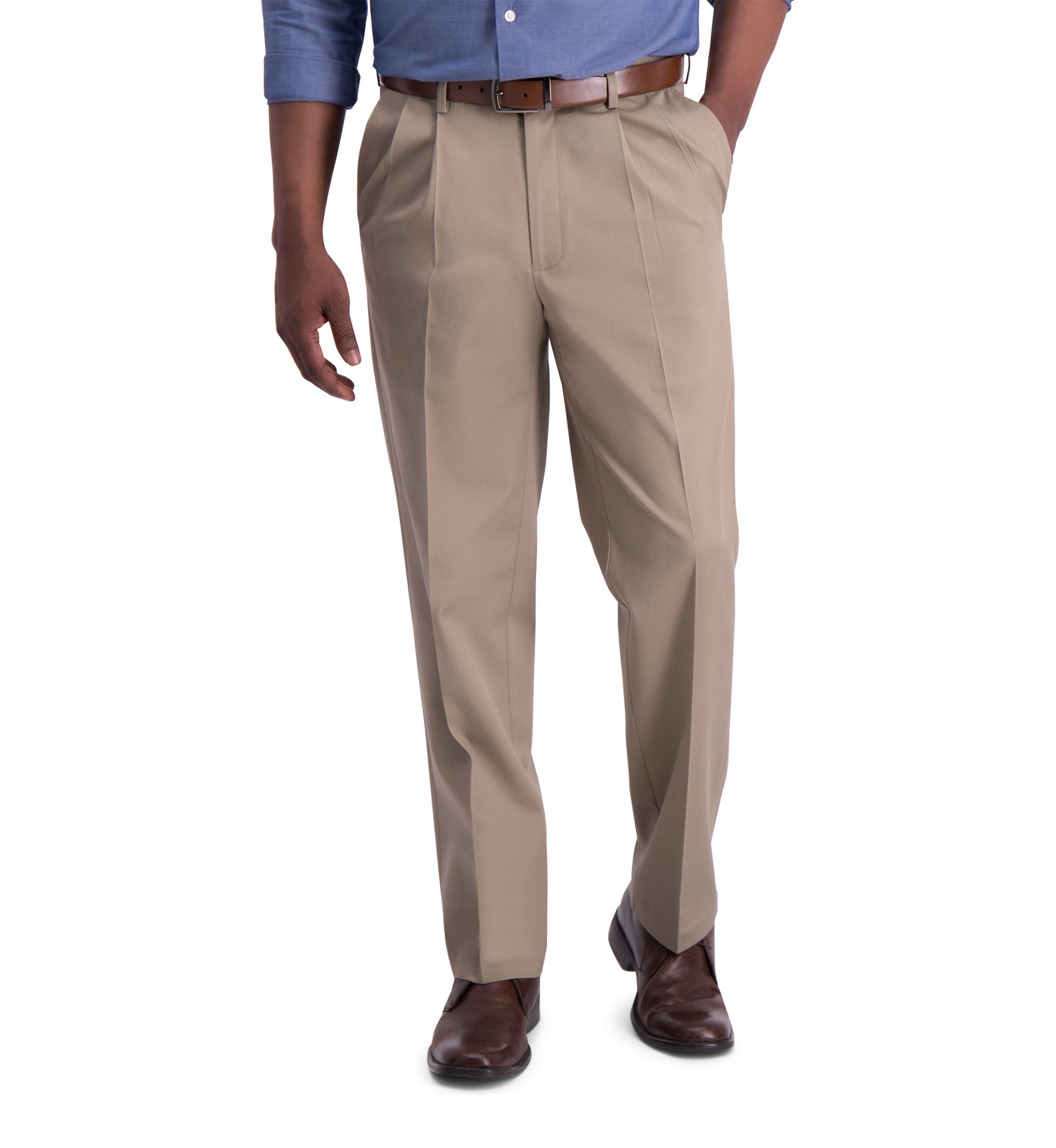 Mens Iron Free Premium Khaki Classic Fit Pleat Front Hidden Comfort Waistband Casual Pants