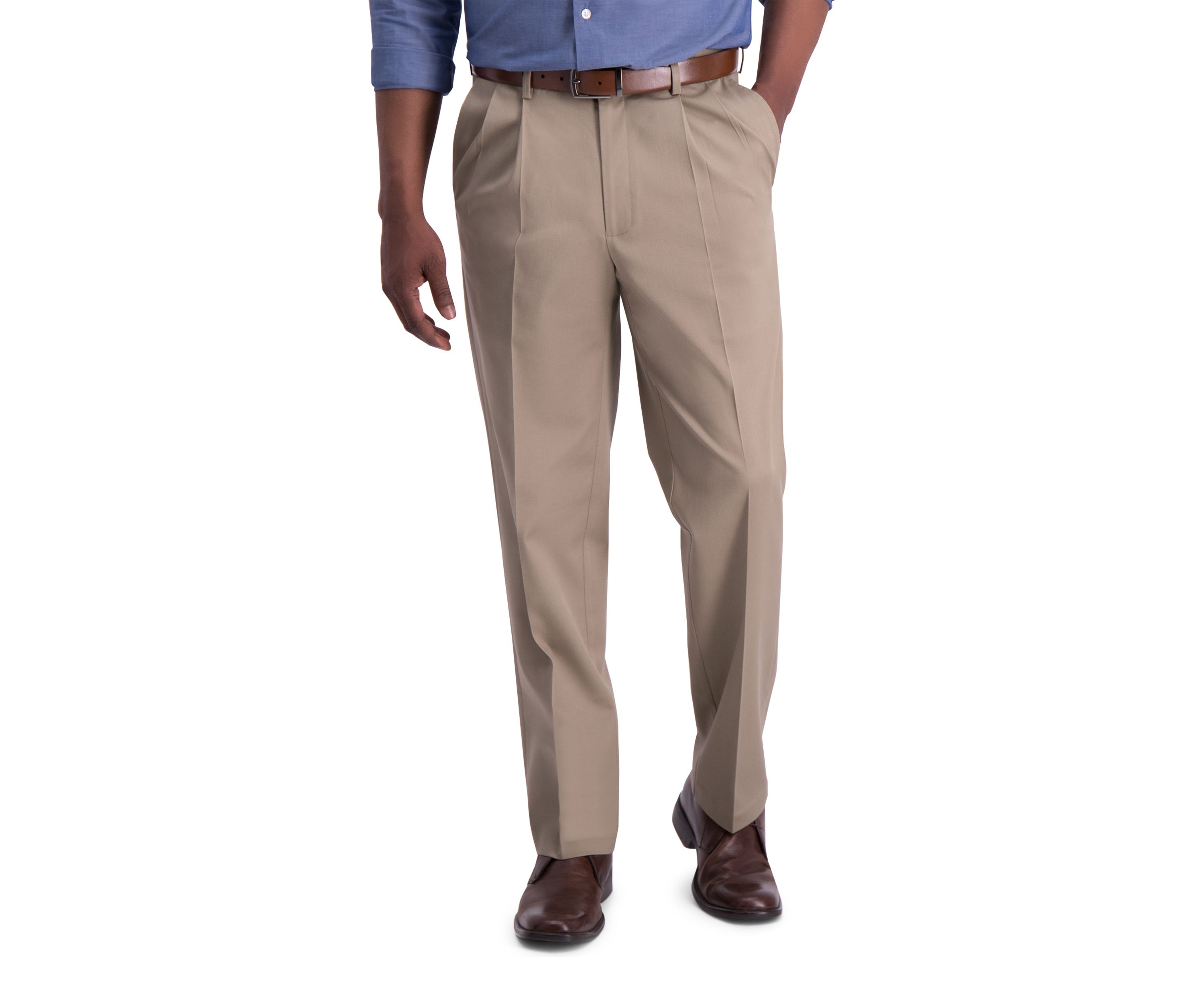 Mens Iron Free Premium Khaki Classic Fit Pleat Front Hidden Comfort Waistband Casual Pants