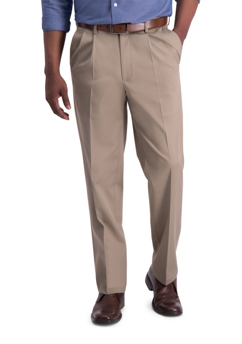 Mens Iron Free Premium Khaki Classic Fit Pleat Front Hidden Comfort Waistband Casual Pants