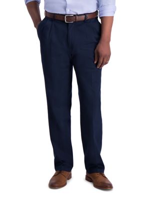 Haggar Men's Iron Free Premium Khaki Classic Fit Pleat Front Hidden Comfort Waistband Casual Pants, Navy Blue, 42 x 30