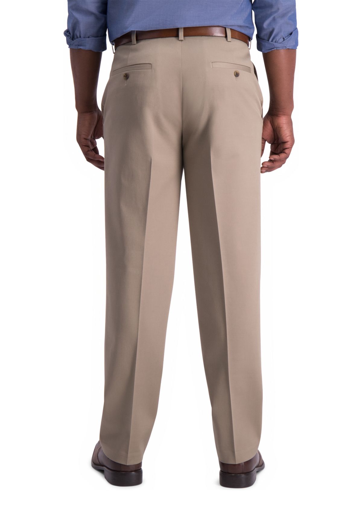 Mens Iron Free Premium Khaki Classic Fit Pleat Front Hidden Comfort Waistband Casual Pants