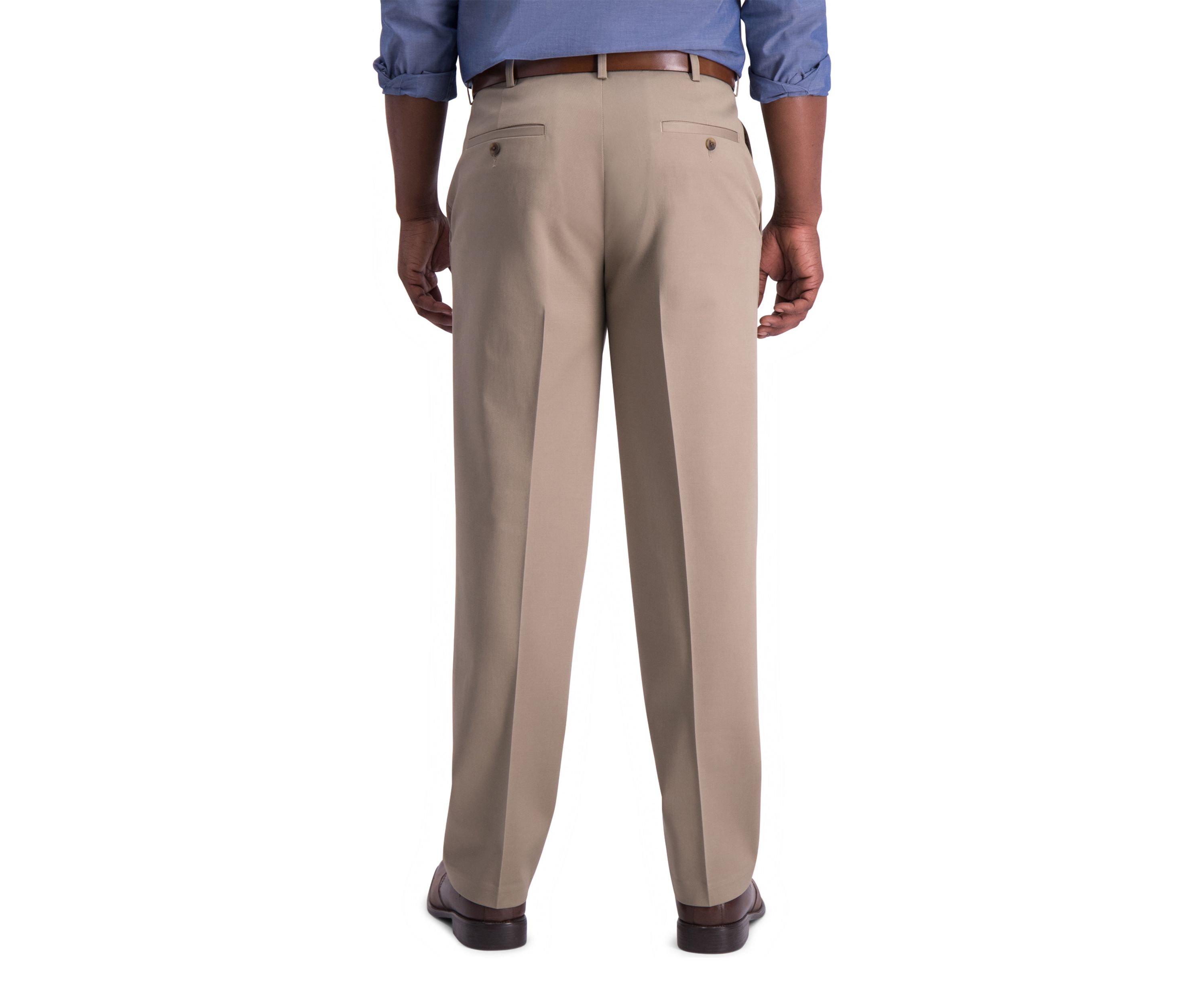 Mens Iron Free Premium Khaki Classic Fit Pleat Front Hidden Comfort Waistband Casual Pants