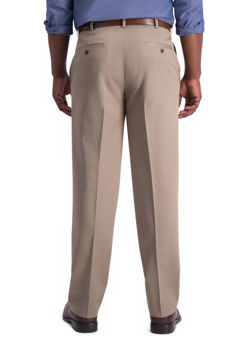 Mens Iron Free Premium Khaki Classic Fit Pleat Front Hidden Comfort Waistband Casual Pants