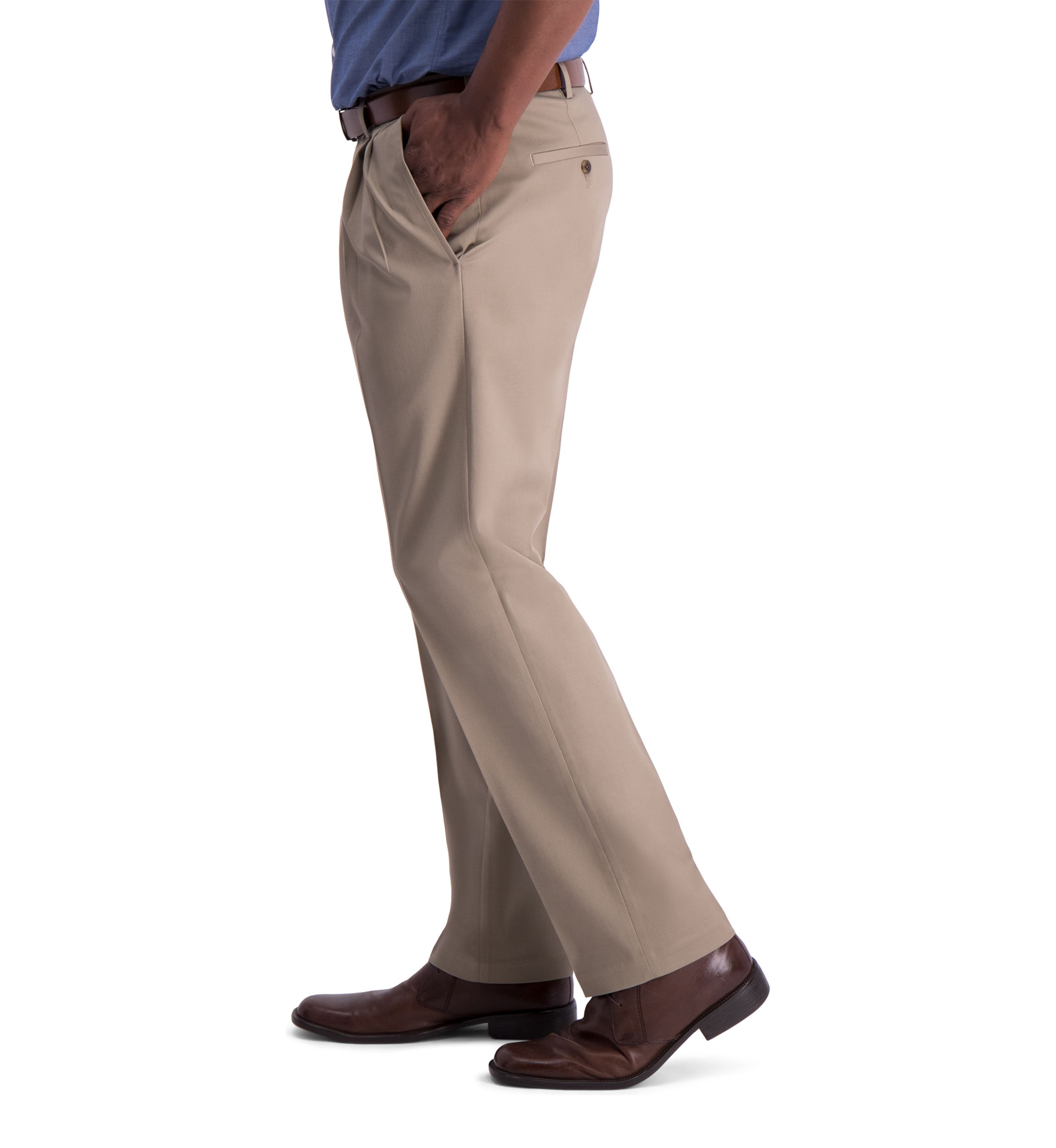 Mens Iron Free Premium Khaki Classic Fit Pleat Front Hidden Comfort Waistband Casual Pants