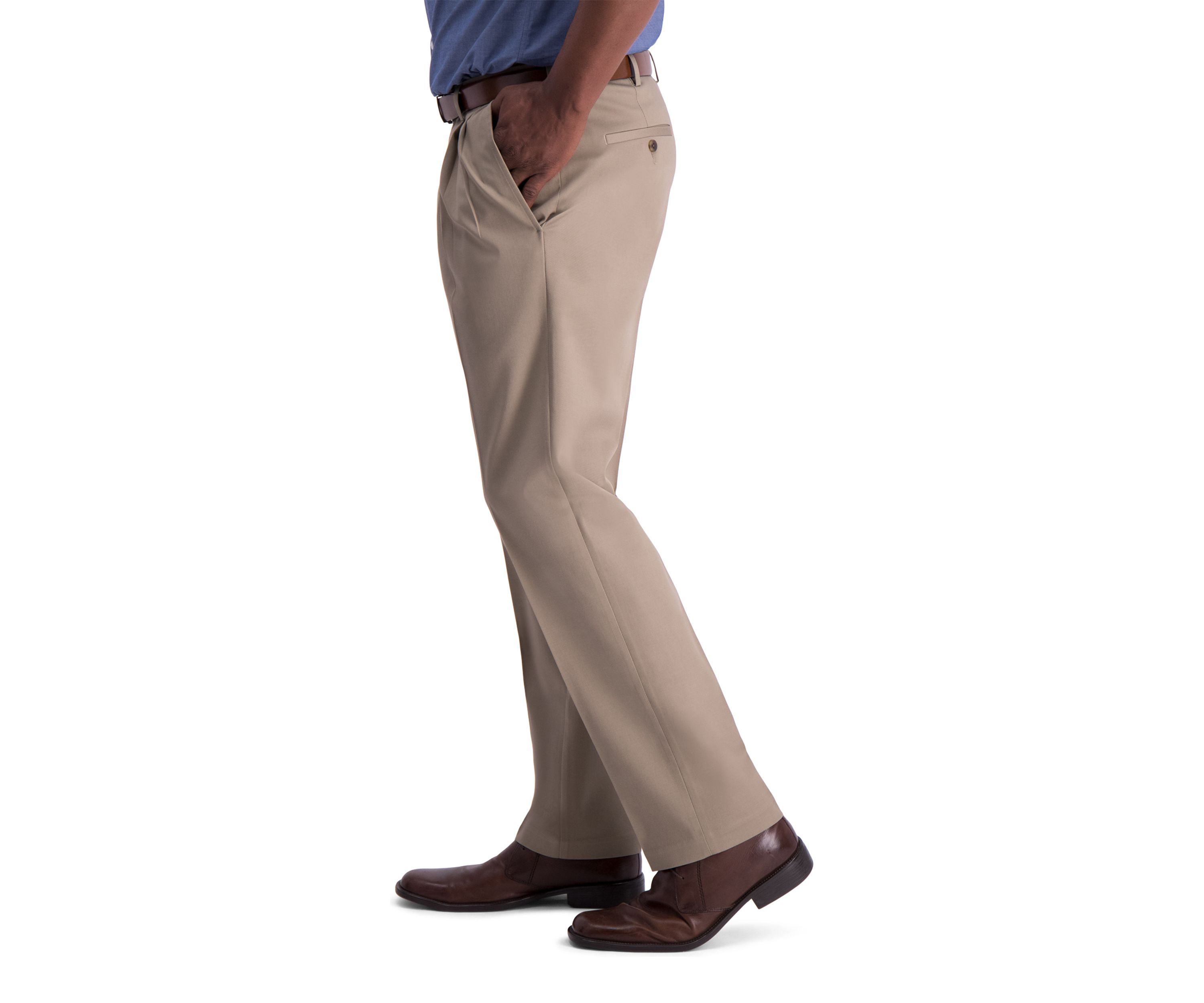 Mens Iron Free Premium Khaki Classic Fit Pleat Front Hidden Comfort Waistband Casual Pants