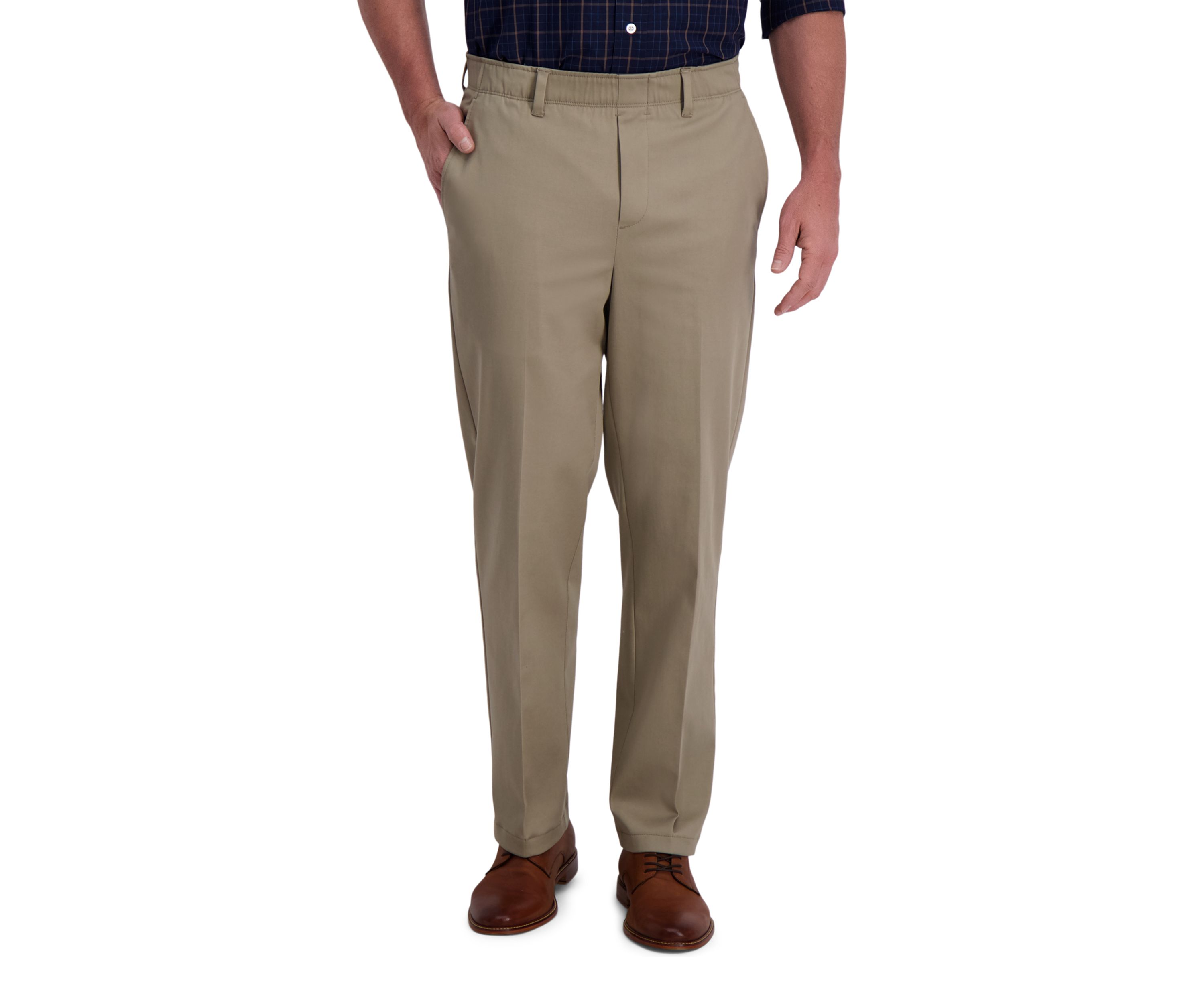 Iron Free Premium Khaki Full Elastic Classic Fit Flat Front Pants