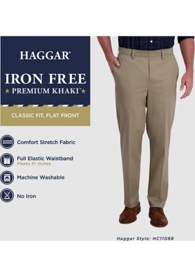 Iron Free Premium Khaki Full Elastic Classic Fit Flat Front Pants