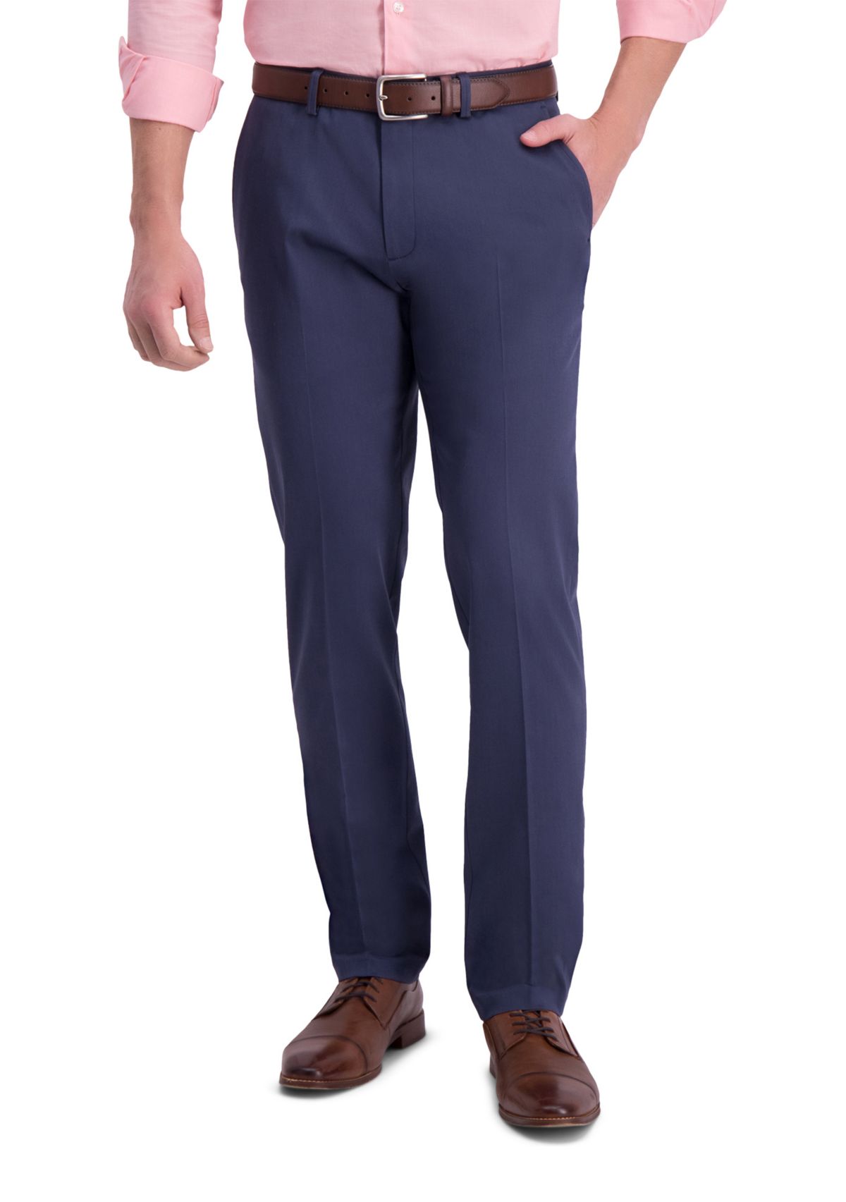 Mens Iron Free Premium Khaki Slim Straight Fit Flat Front Hidden Comfort Waistband Casual Pants