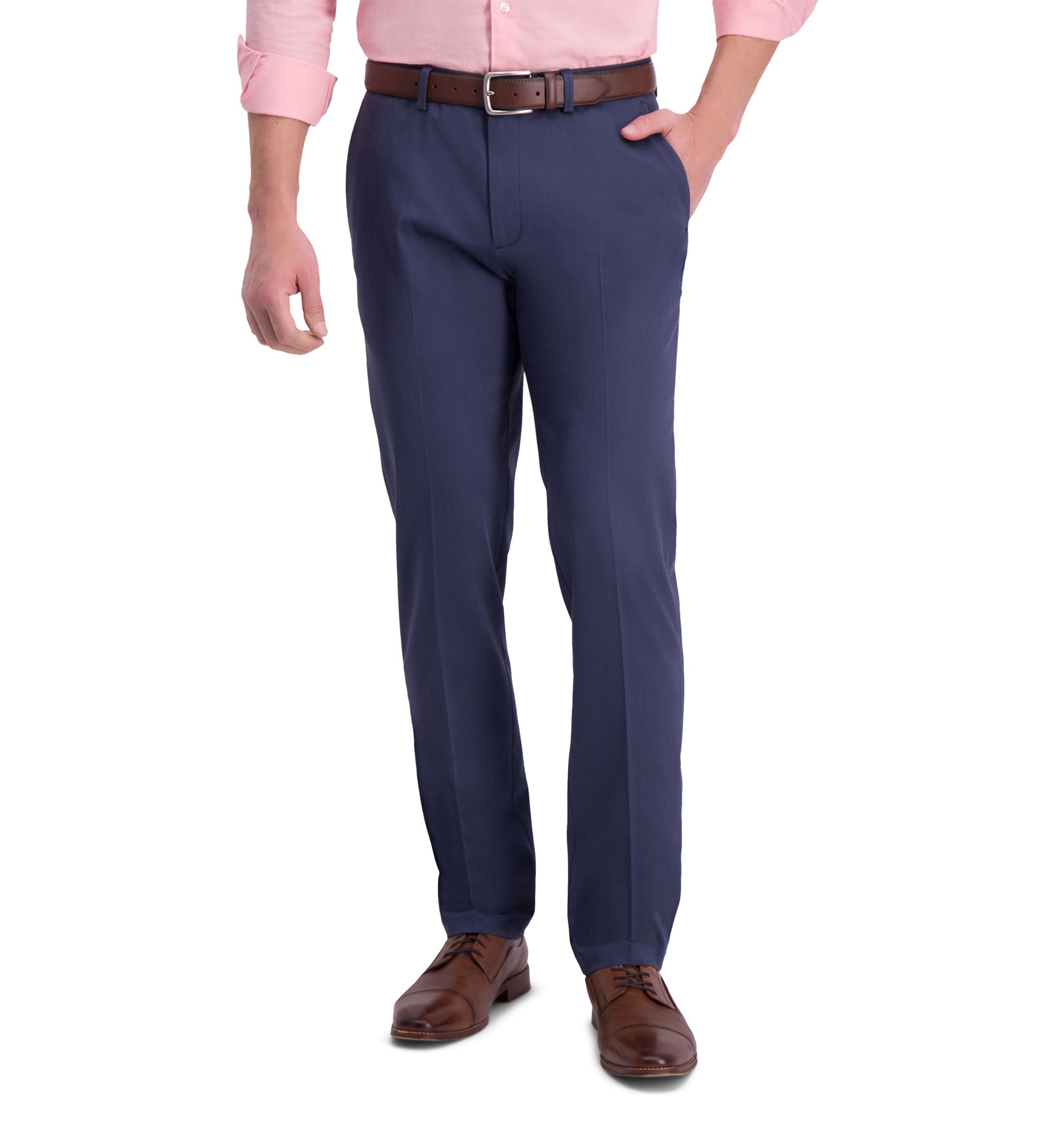Mens Iron Free Premium Khaki Slim Straight Fit Flat Front Hidden Comfort Waistband Casual Pants