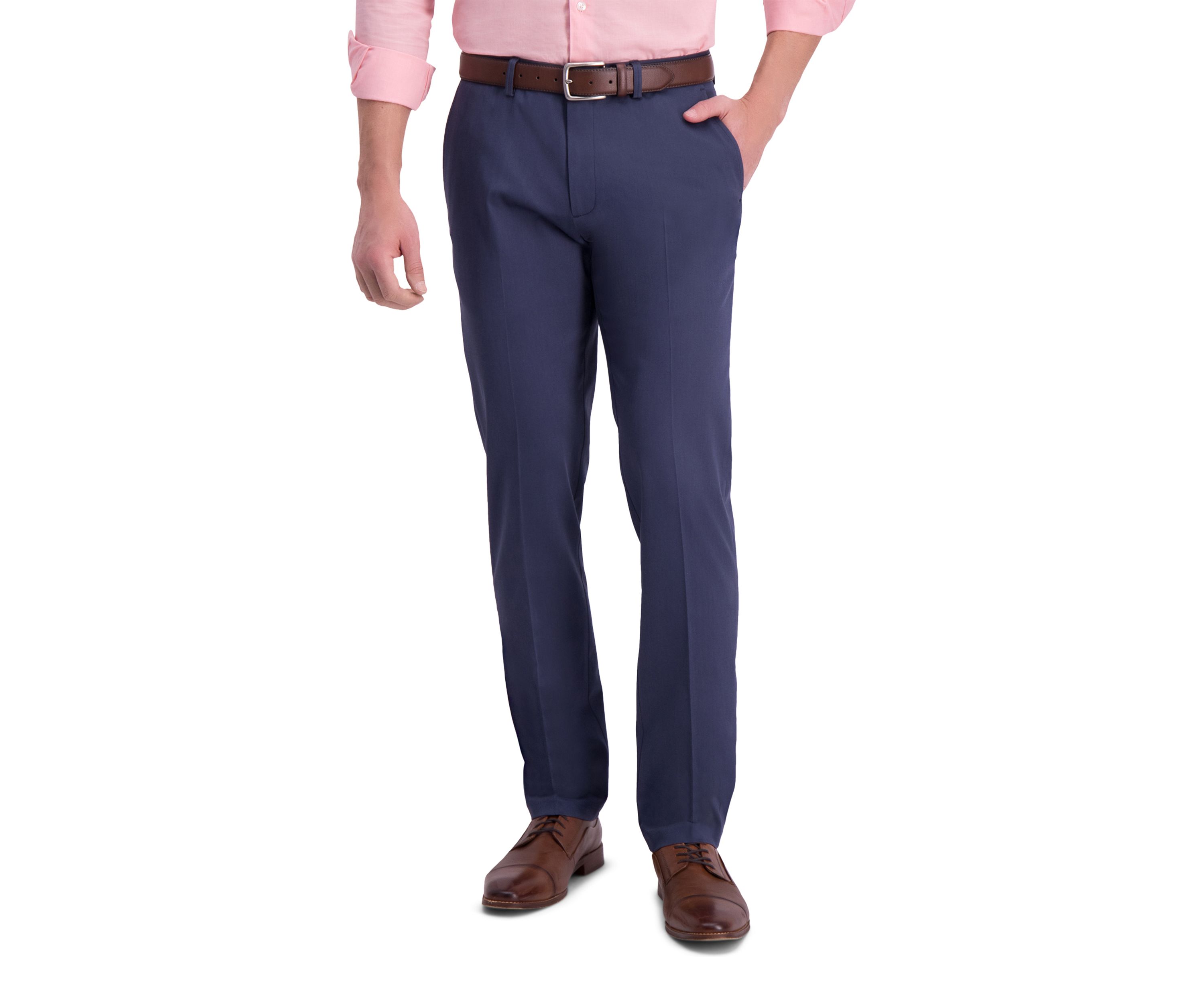 Mens Iron Free Premium Khaki Slim Straight Fit Flat Front Hidden Comfort Waistband Casual Pants