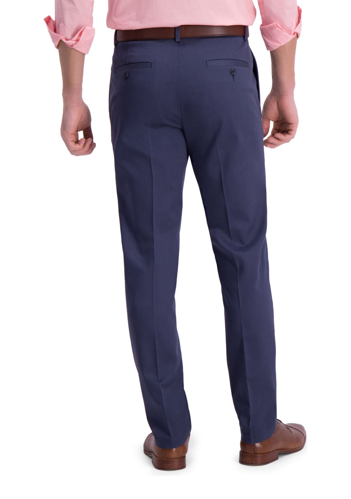 Mens Iron Free Premium Khaki Slim Straight Fit Flat Front Hidden Comfort Waistband Casual Pants