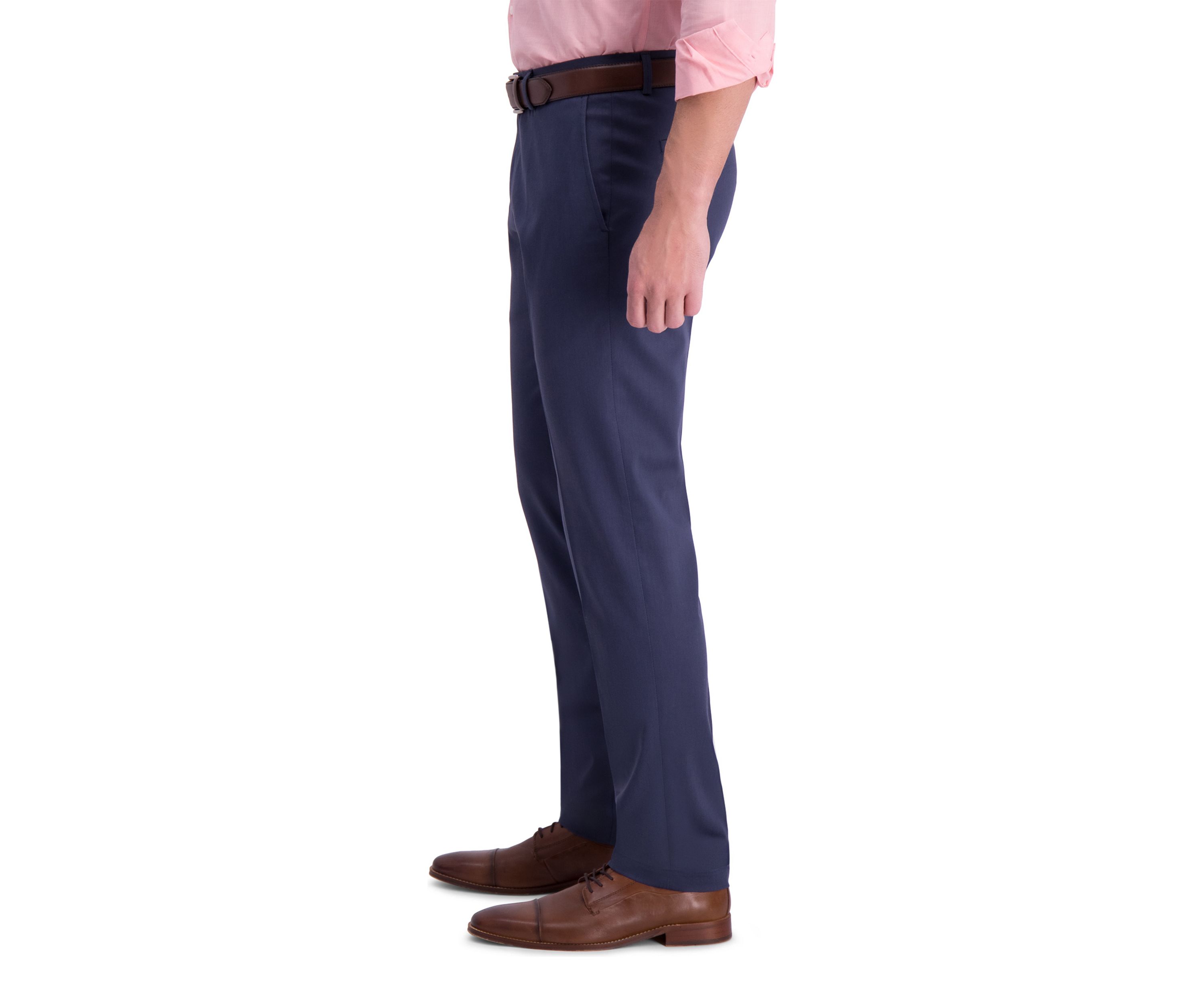 Mens Iron Free Premium Khaki Slim Straight Fit Flat Front Hidden Comfort Waistband Casual Pants