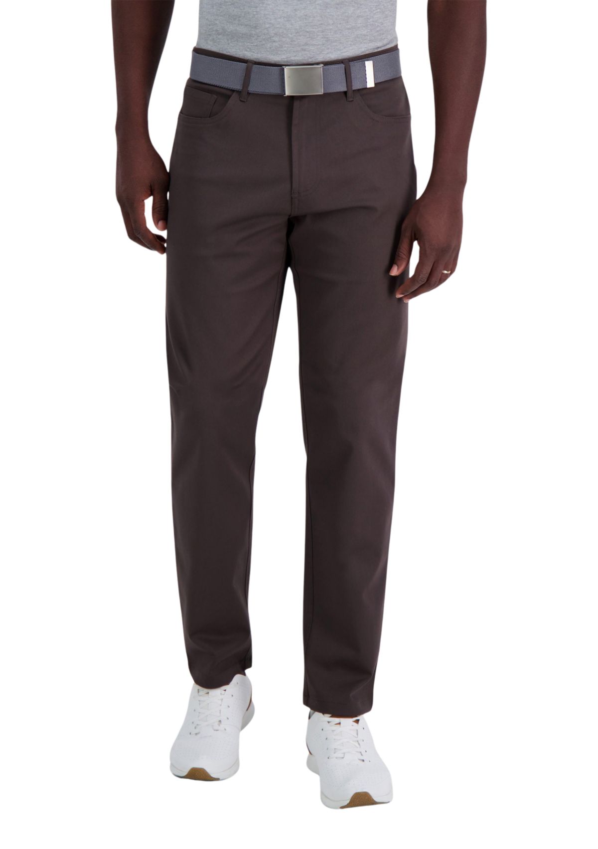 Iron Free Premium Solid 5 Pocket Straight Fit Flat Front Pants