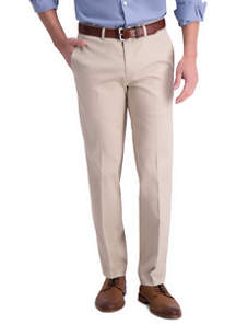 Haggar Men's Iron Free Premium Khaki Straight Fit Flat Front Flex Waist Casual Pant 