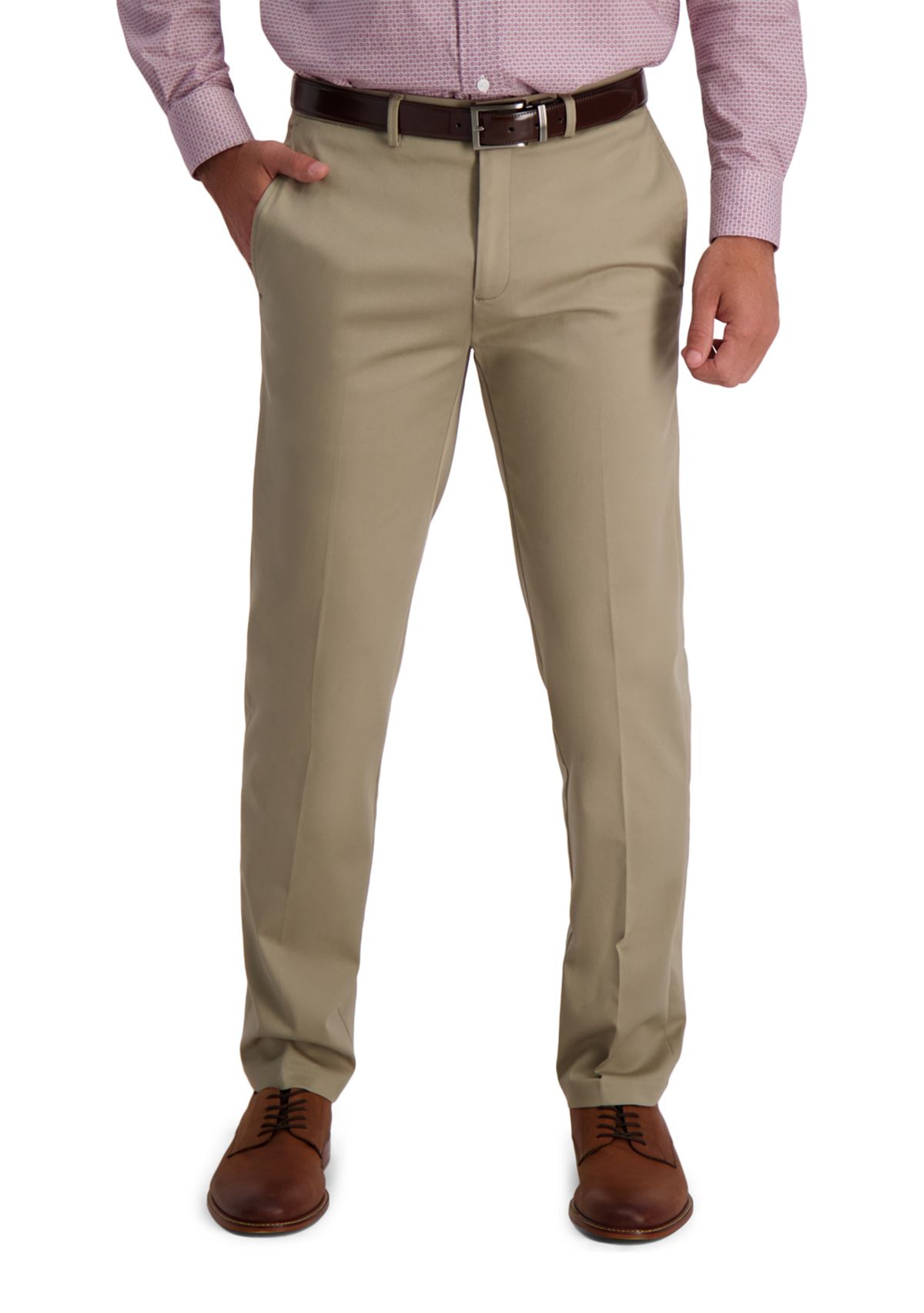 Mens Iron Free Premium Khaki Straight Fit Flat Front Hidden Comfort Waistband Casual Pants