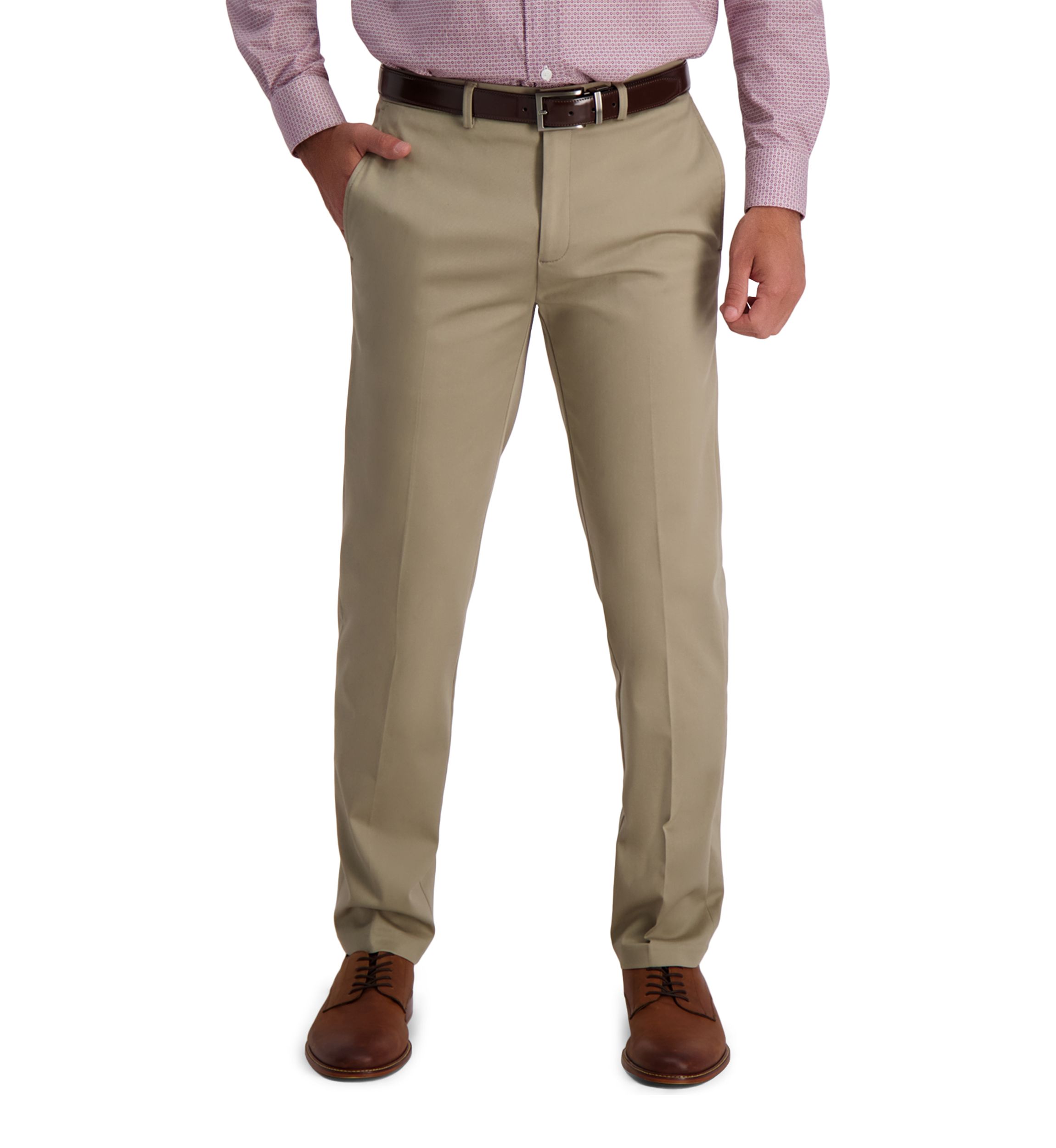 Mens Iron Free Premium Khaki Straight Fit Flat Front Hidden Comfort Waistband Casual Pants