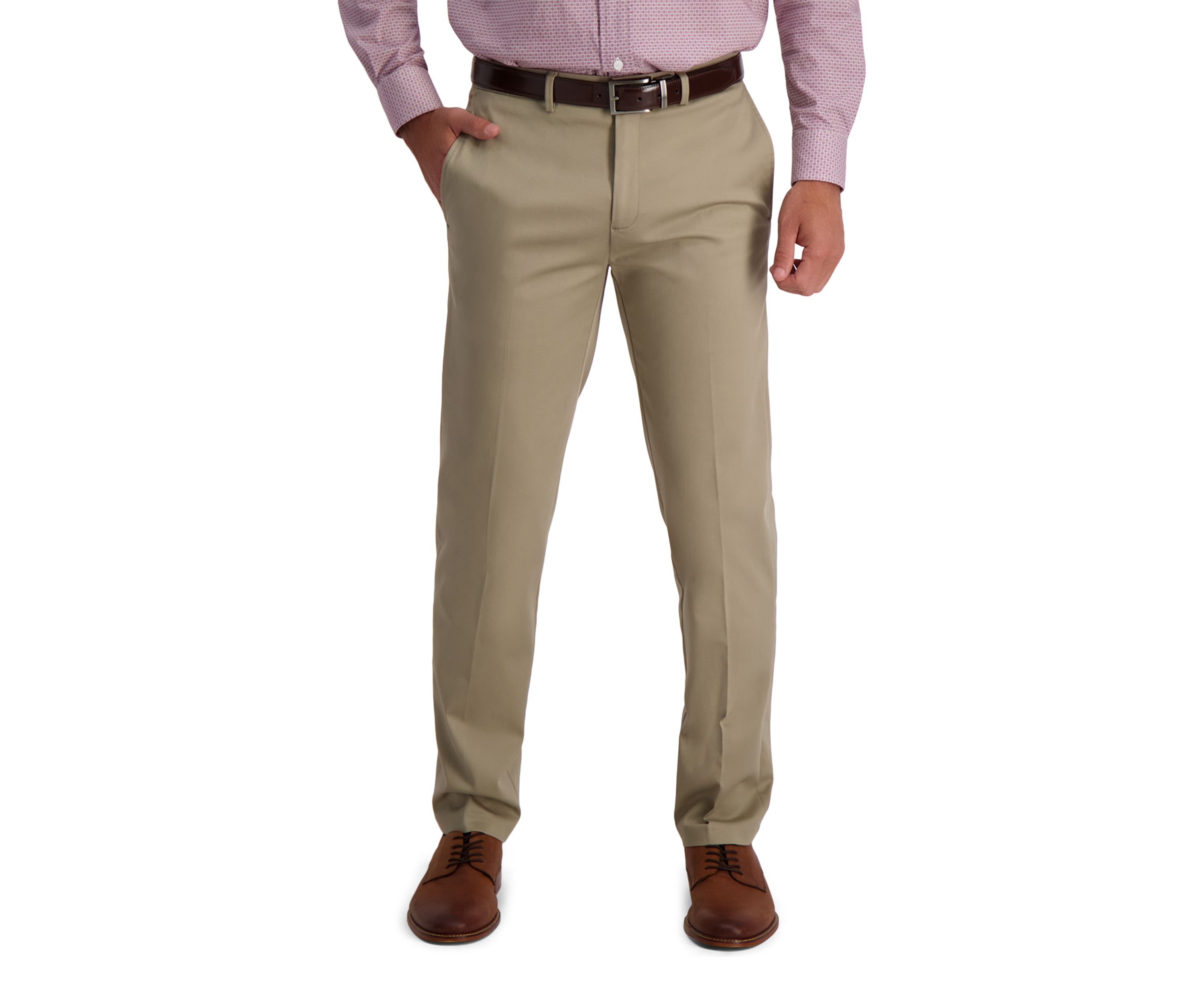 Mens Iron Free Premium Khaki Straight Fit Flat Front Hidden Comfort Waistband Casual Pants