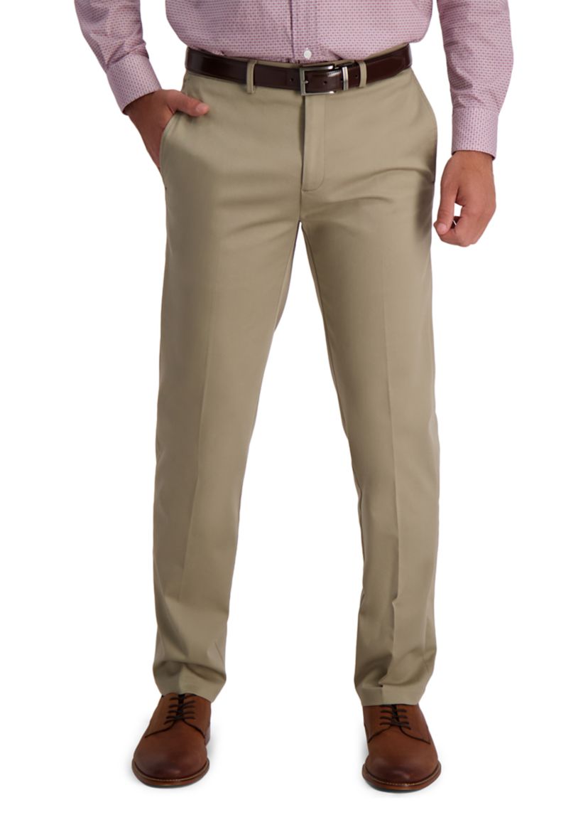 Mens Iron Free Premium Khaki Straight Fit Flat Front Hidden Comfort Waistband Casual Pants