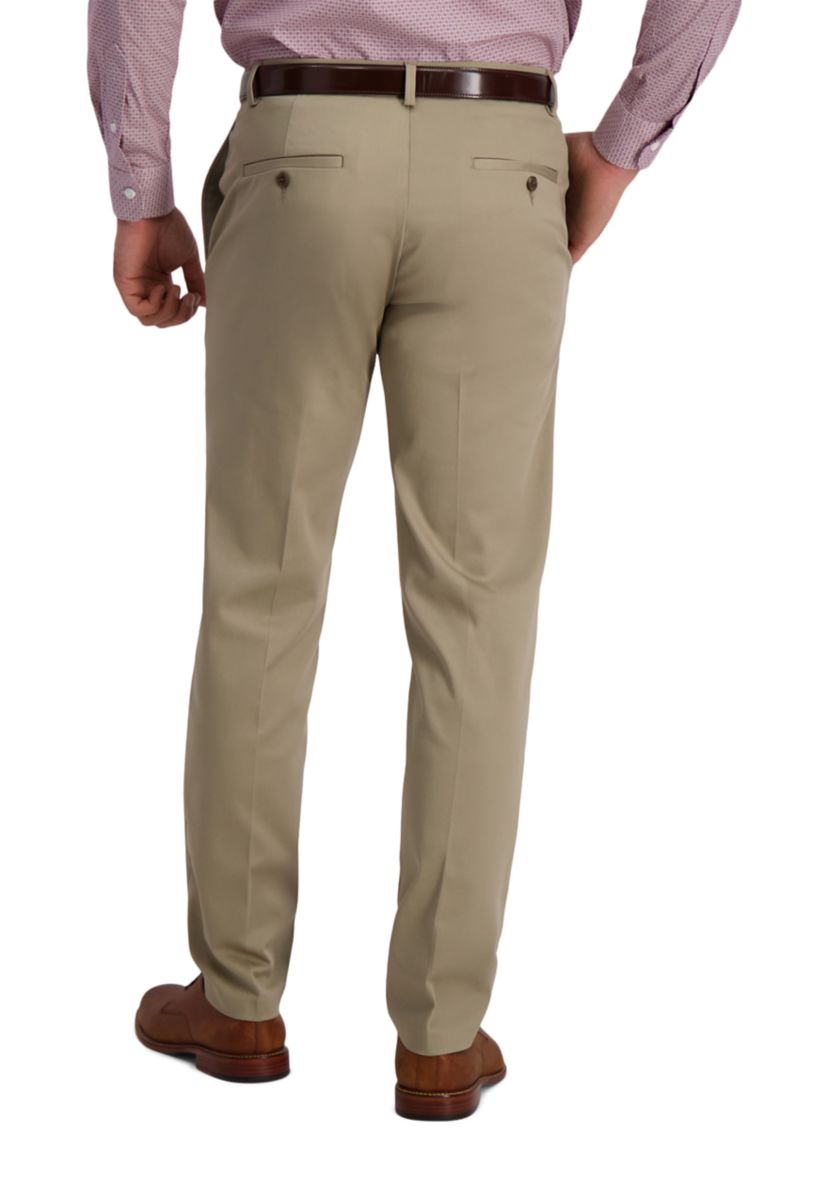Mens Iron Free Premium Khaki Straight Fit Flat Front Hidden Comfort Waistband Casual Pants